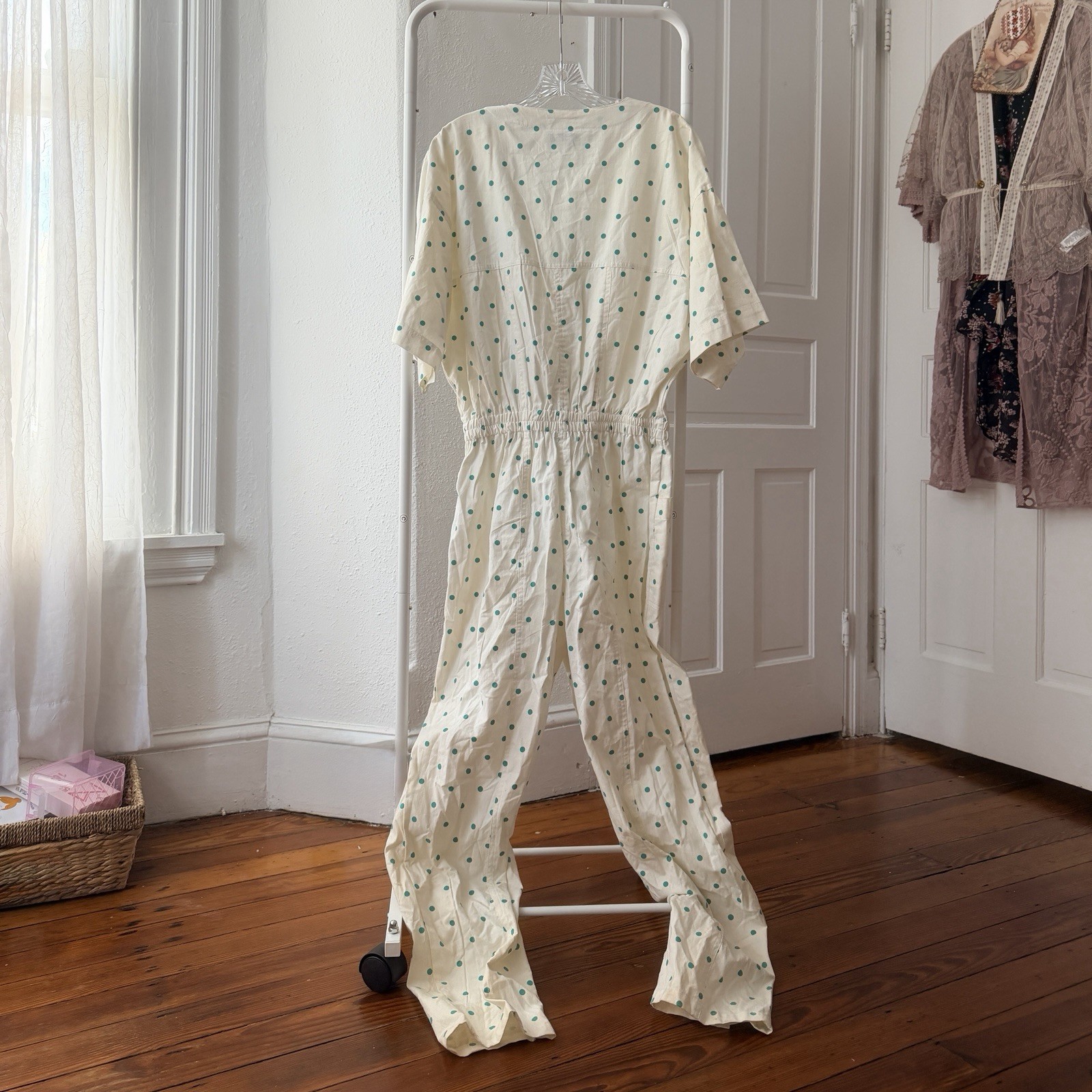 NOS Vtg 80s Diane von Furstenberg Sport Apparel Industries polka dot jumpsuit