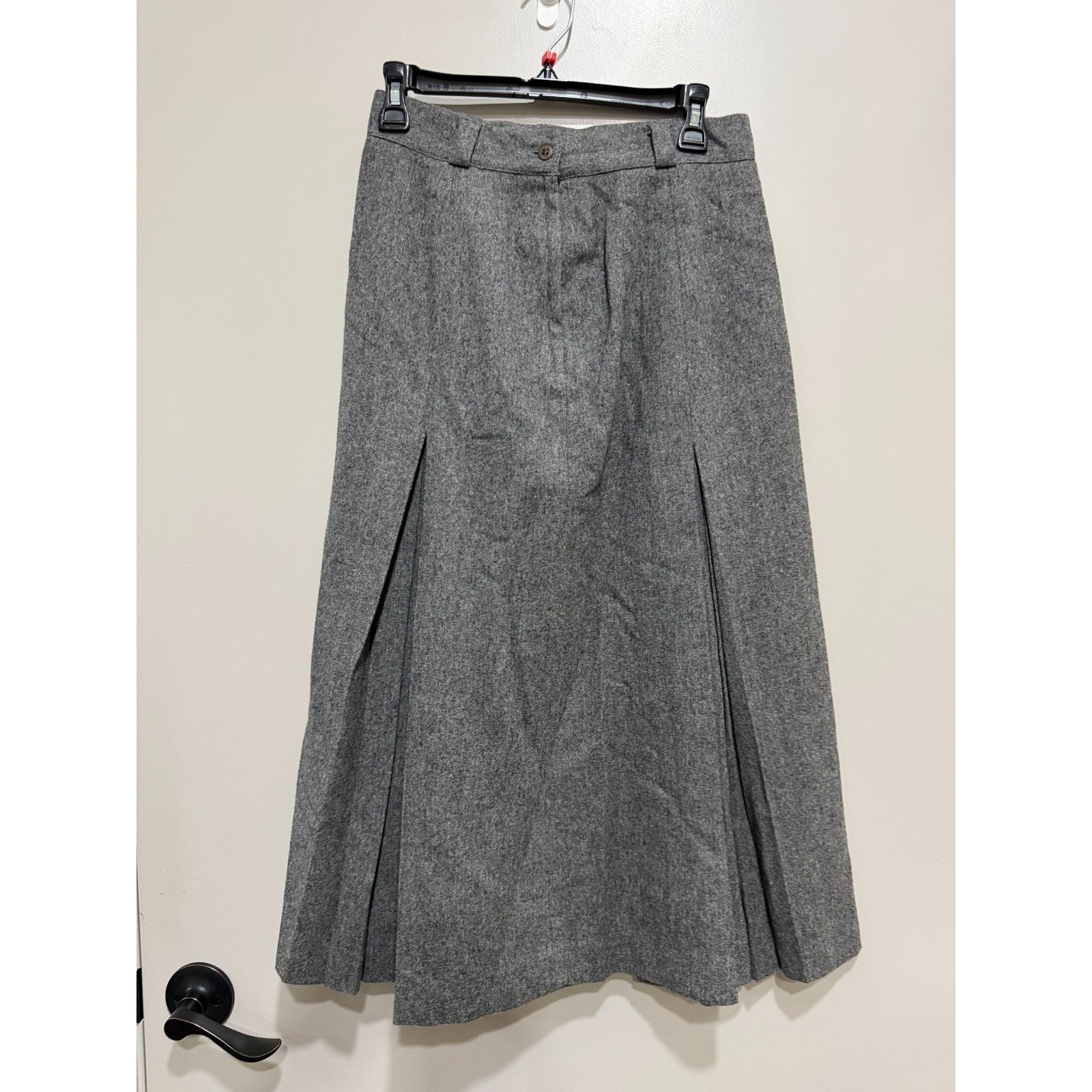 Vintage Charcoal Gray 100% Wool Structural Pleats Midi/maxi Skirt Sz 12 fits/8