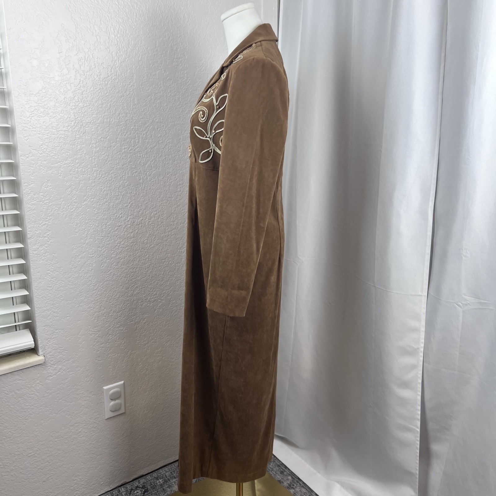 Vintage Faux Suede Midi Dress Womens 6 Beaded Western Country Cowgirl Boho Chic