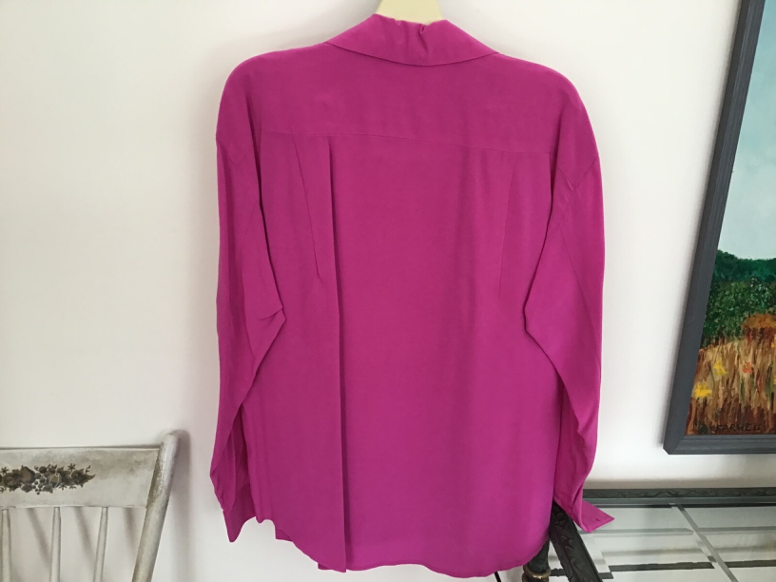 Vtg ANNE KLEIN II Silk Blouse Size 6 Skirt Size – 8 Hot Pink Orange Color Block