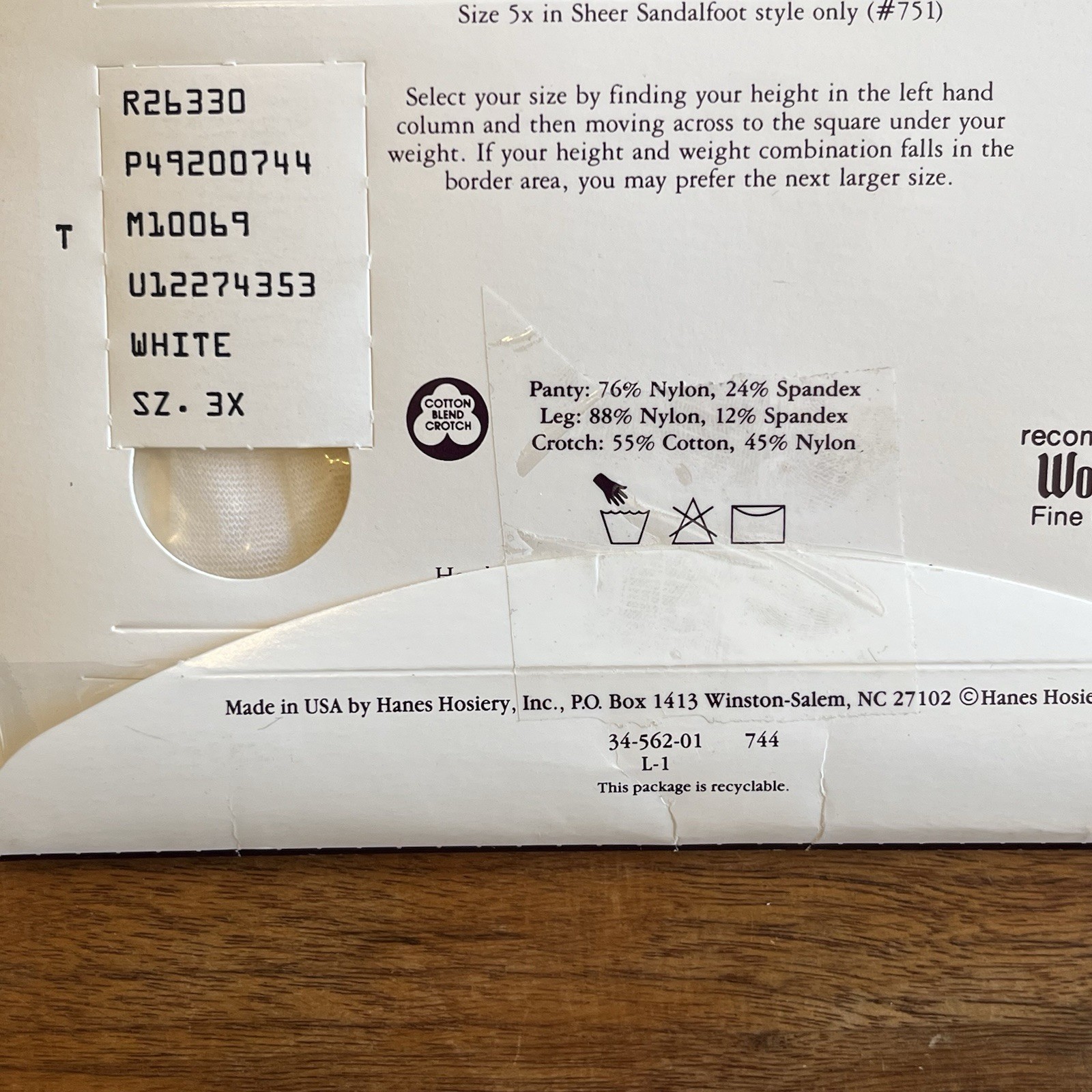 Vtg HANES Fitting Pretty Support Pantyhose Light Control Queen Sz 3X White Sheer