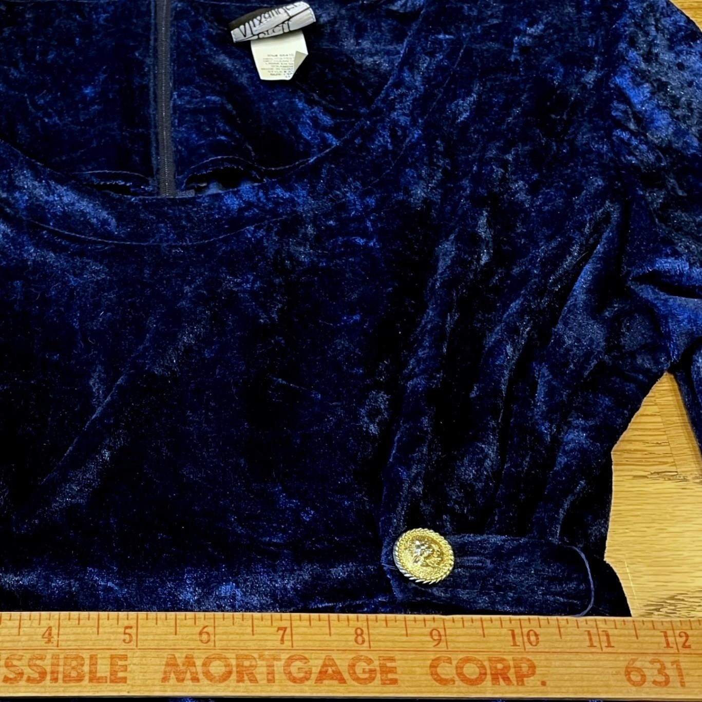 Brett Alixander Vintage 90s Velvet Midi Dress Dark Academia Blue Tie Back Bow