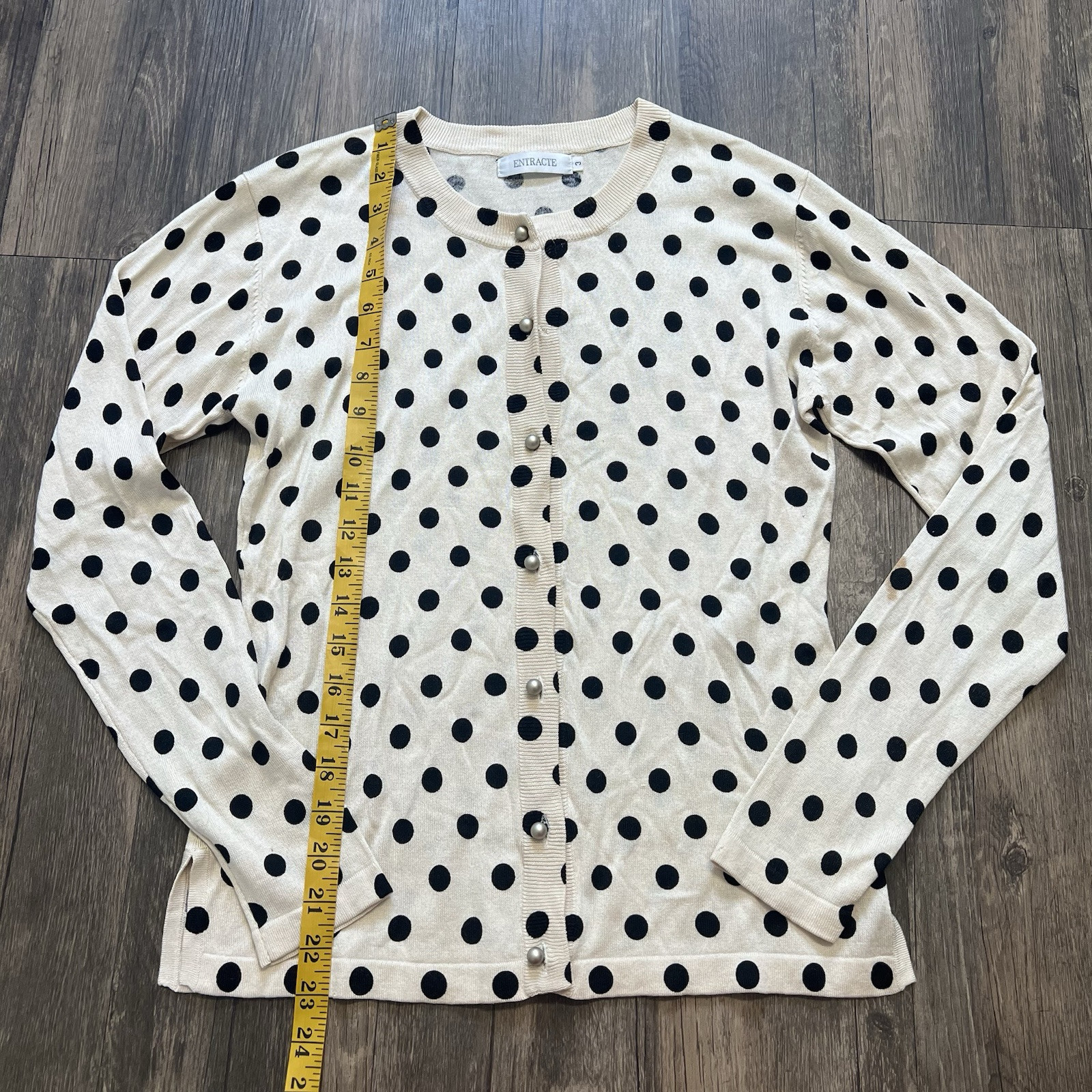 Entracte Vtg Silk Cashmere Polka Dot Crewneck FittedButton Up Knit Cardigan M