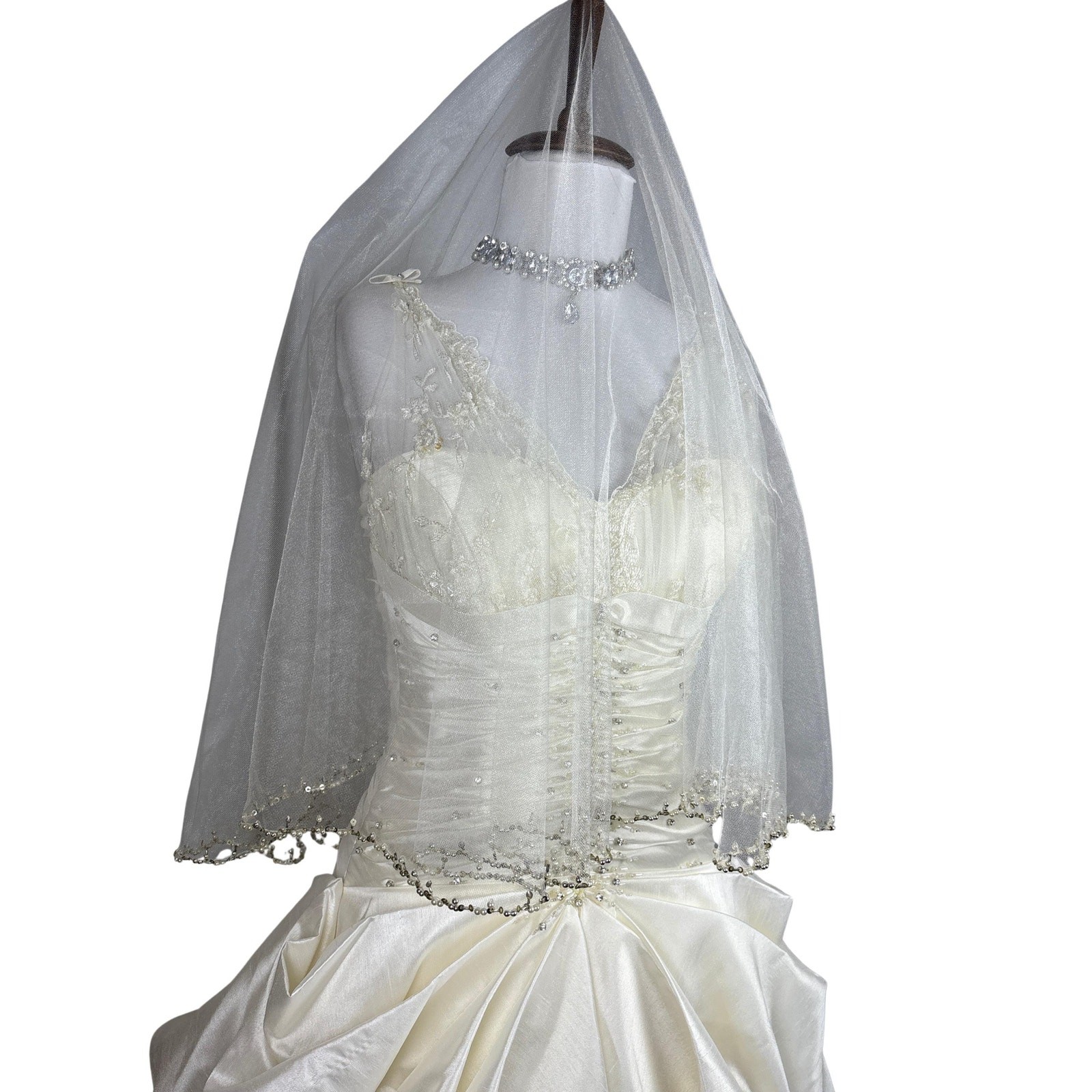 Vintage Romantic Wedding Dress With Veil Ivory Corset Bridal Gown Lace Fairycore