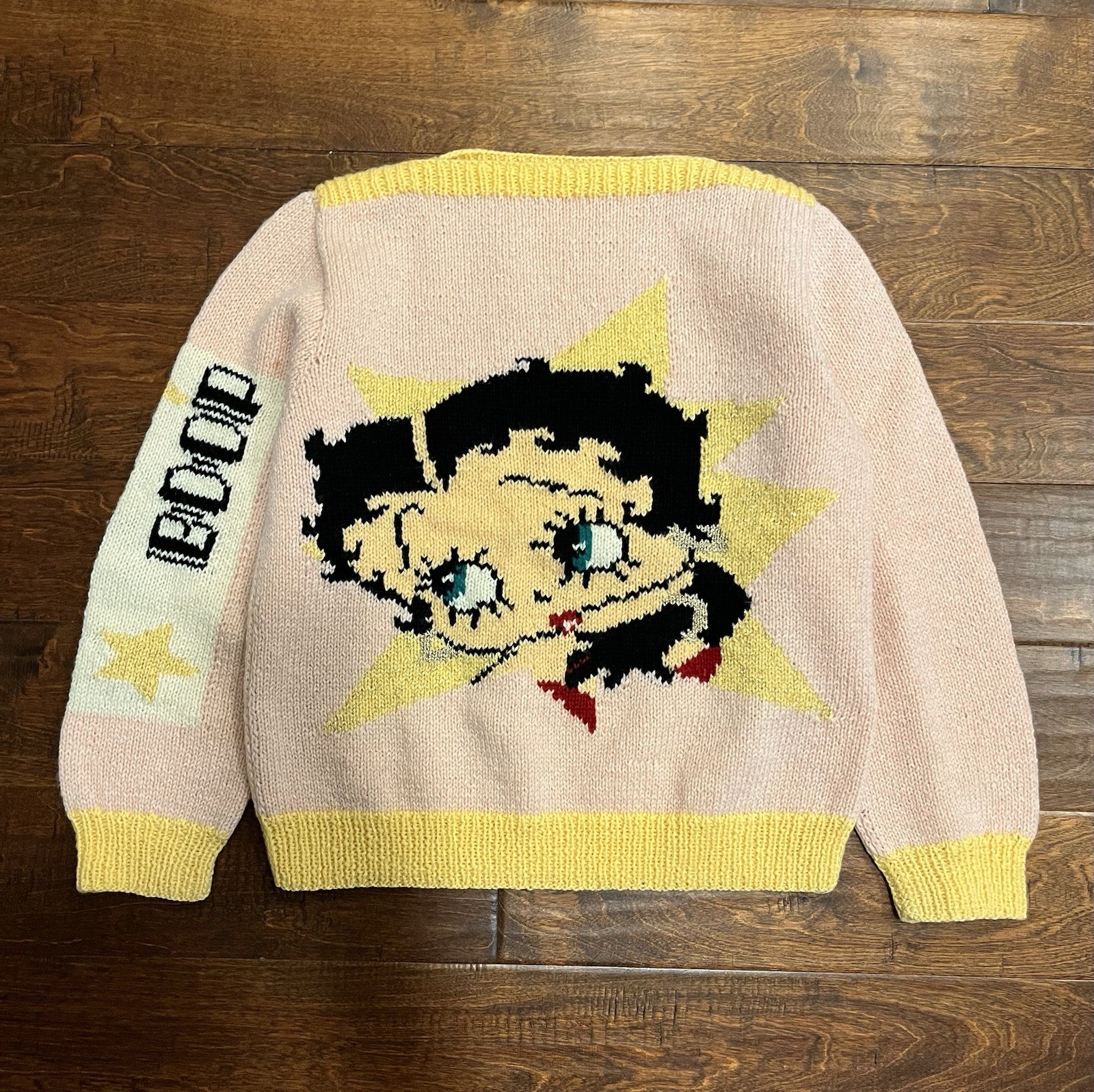 Vintage Handmade Wool Betty Boop Sweater 1960s 1970s 1980s All Over Print Read