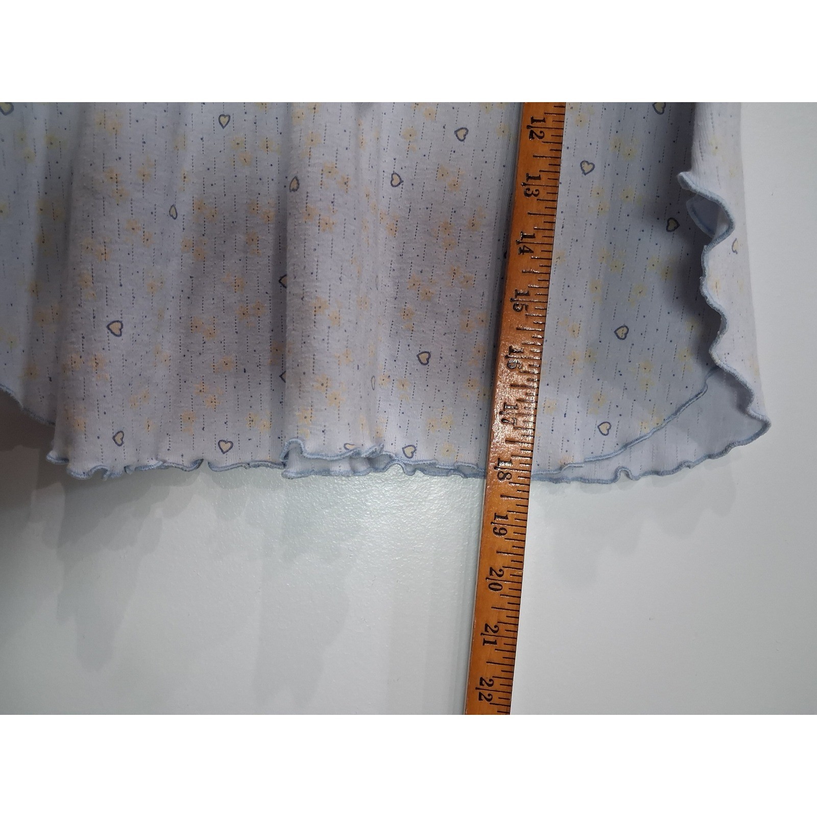 Vintage Body Drama Lingerie Light Blue Heart Pointelle Lettuce Hem Nightgown S