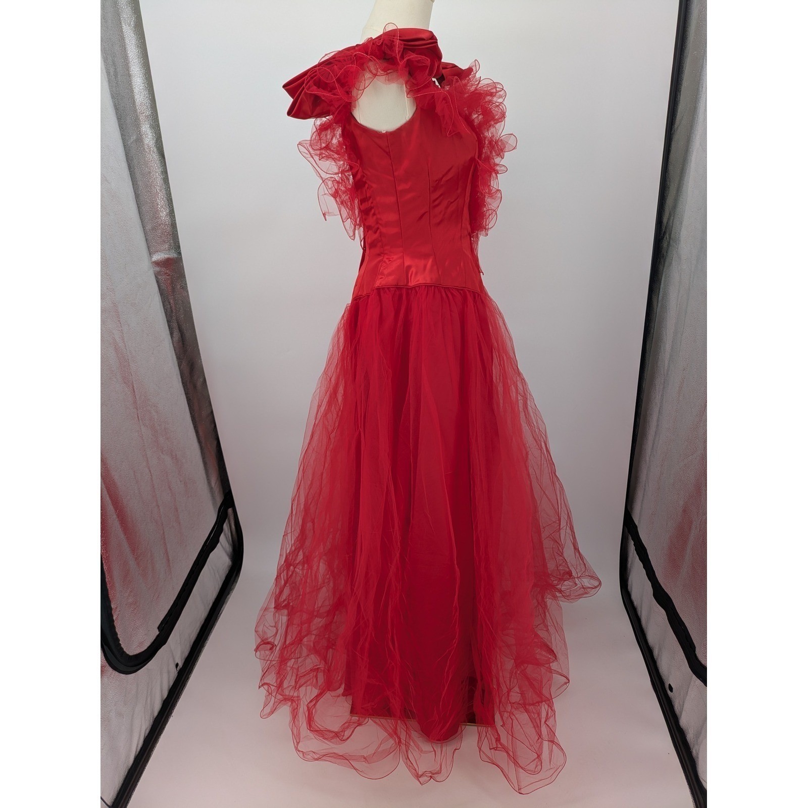 Mike Benet Formals Gown Red Womens Vintage 10 Modern 4 Tulle Satin Bow 80s Dress