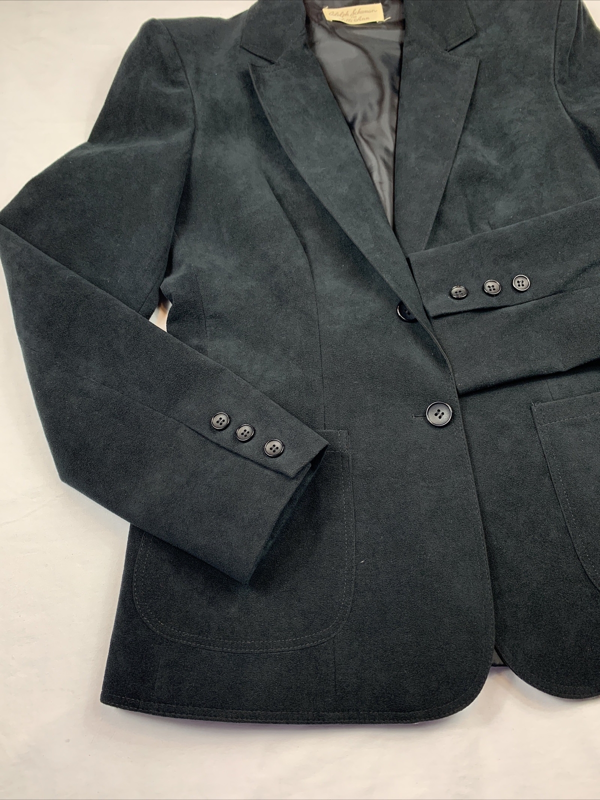 Vintage 80s 90s Adolph Schuman Lilli Ann Womens Ultra Suede Suit Size 10 Black