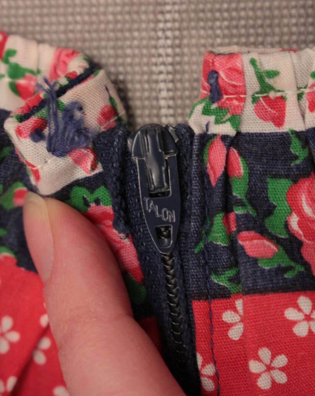 VTG Women’s 60s Navy & Red Floral Ribbon Trim Ruffle Maxi Dress Sz XS/S 1960s