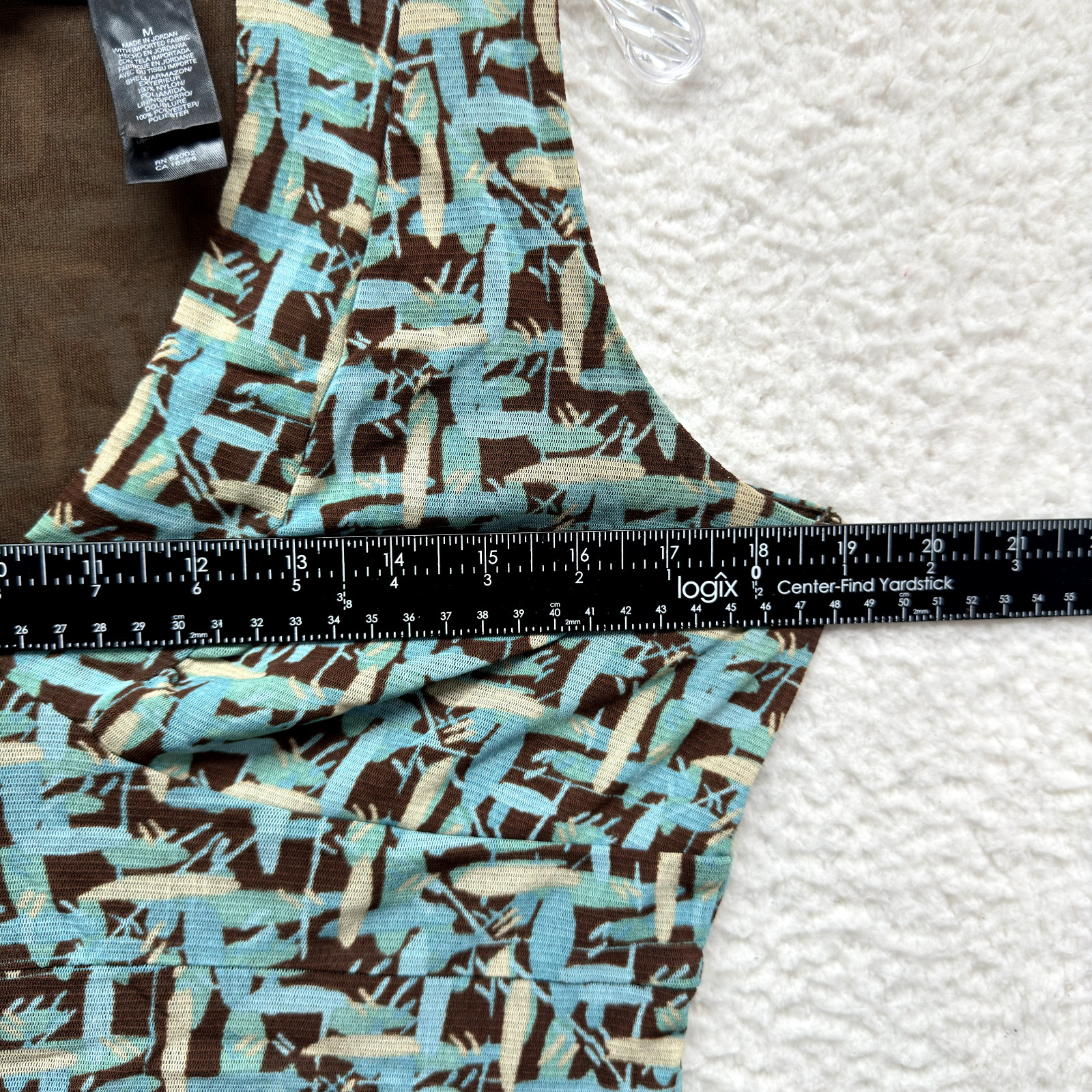 Y2K Vintage Mesh Top Medium Brown Blue Pattern Corpcore Office Corporate
