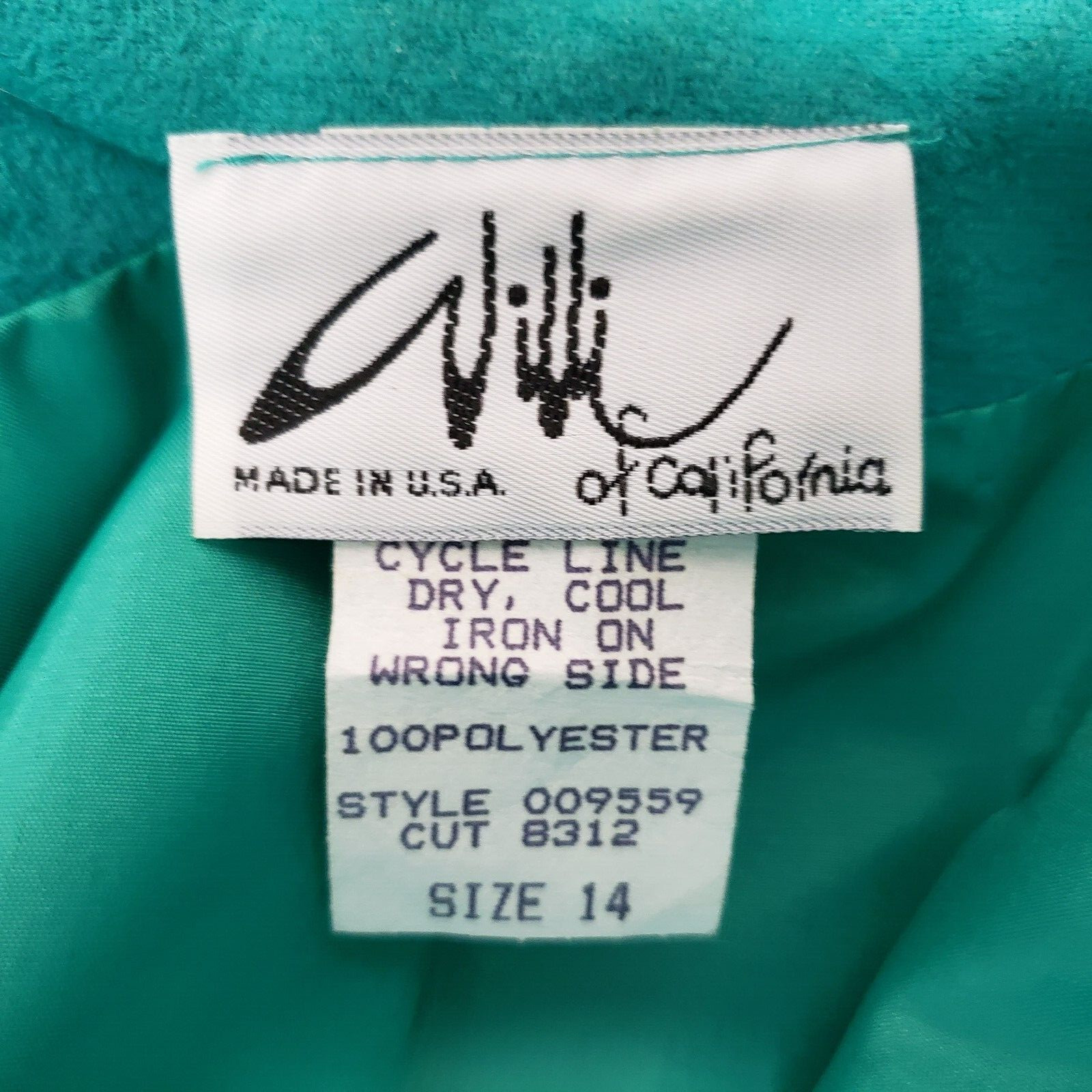 Vintage Willi 2 Pc Jacket/Dress Set With Belt Green Size 14