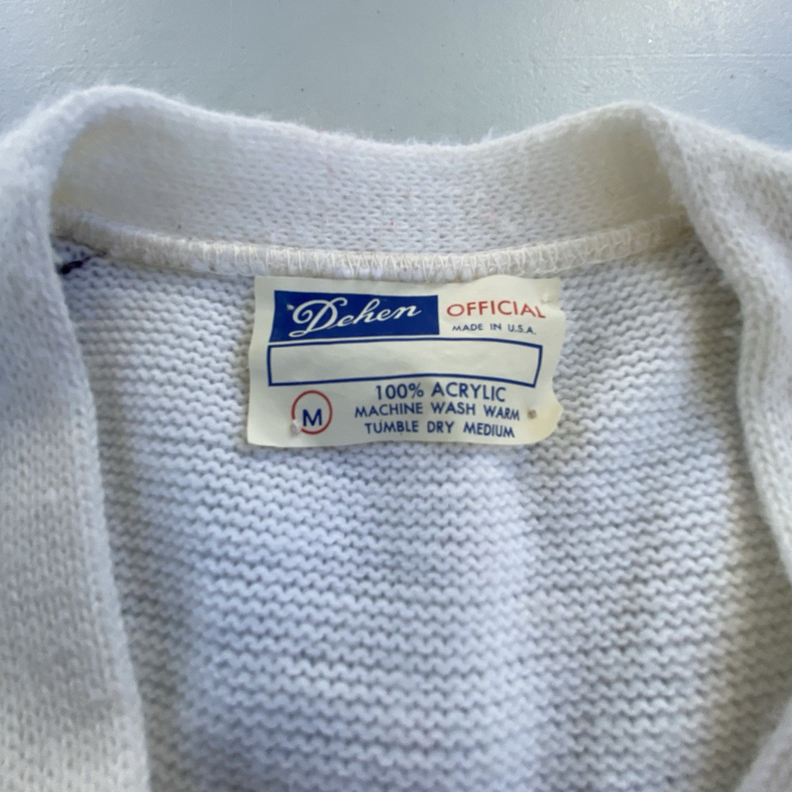 Vintage Ivory Cheer Sweater V-Neck Varsity Brown Stripe Acrylic USA Made Sz M
