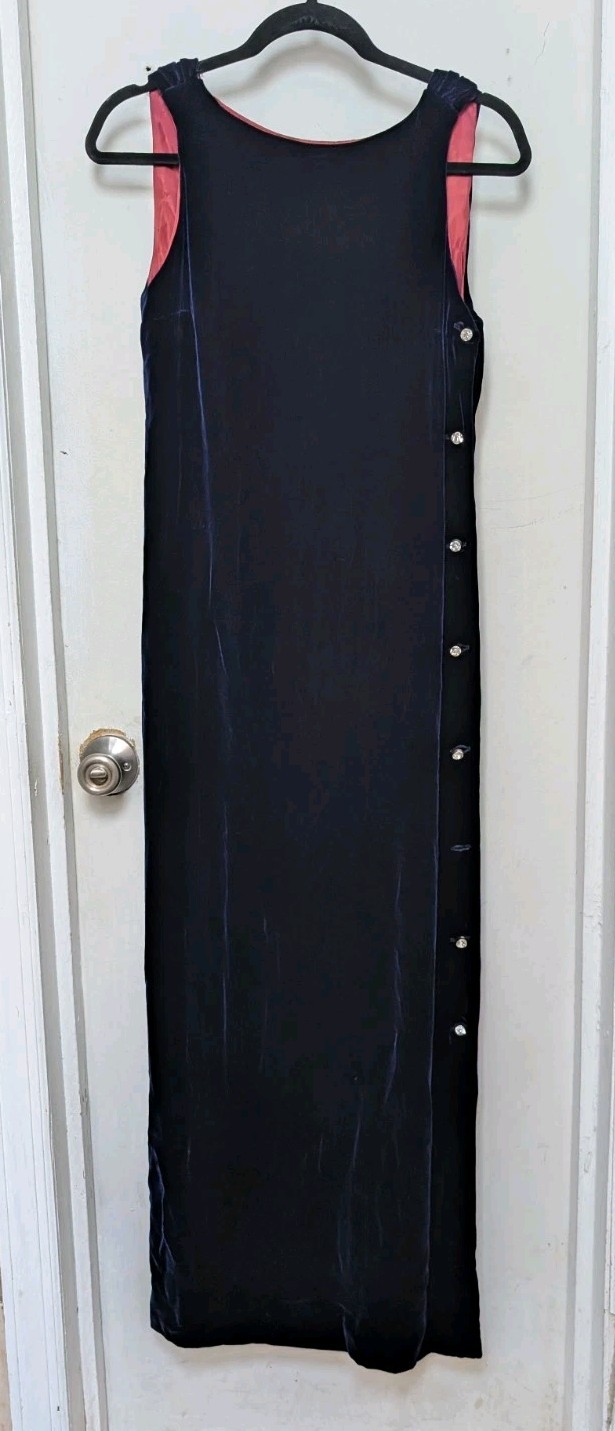 Vintage Joan Leslie for Kasper Velvet Gown Dress 6 Navy Blue Formal Rhinestone