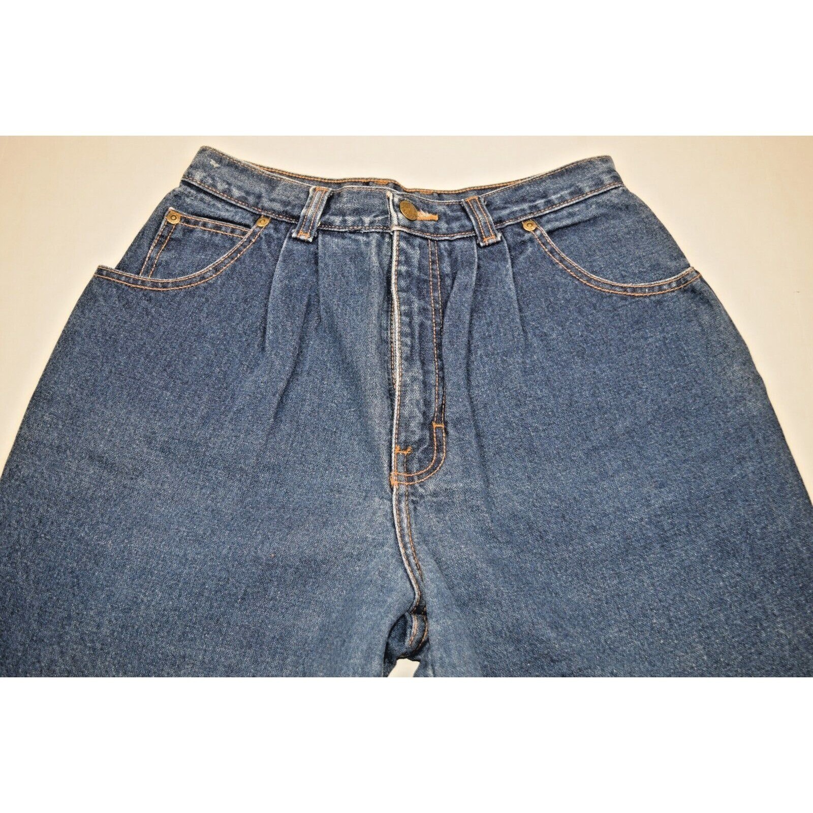 Vintage Jordache Jeans 28 x 29 70s Blue Pleat Tapered High Waist Patched MadeUSA