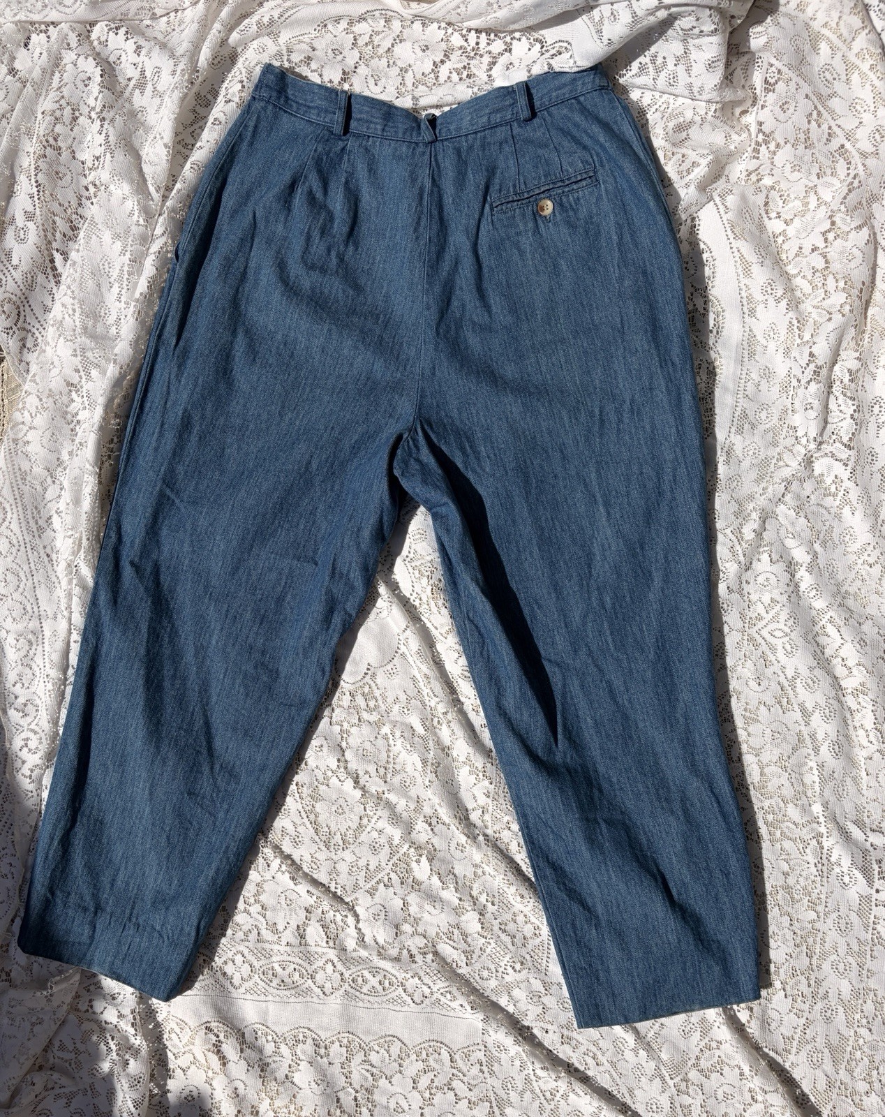 Vintage 90s David Brooks Pleated Denim Trousers High Rise Cotton Pants Size 12
