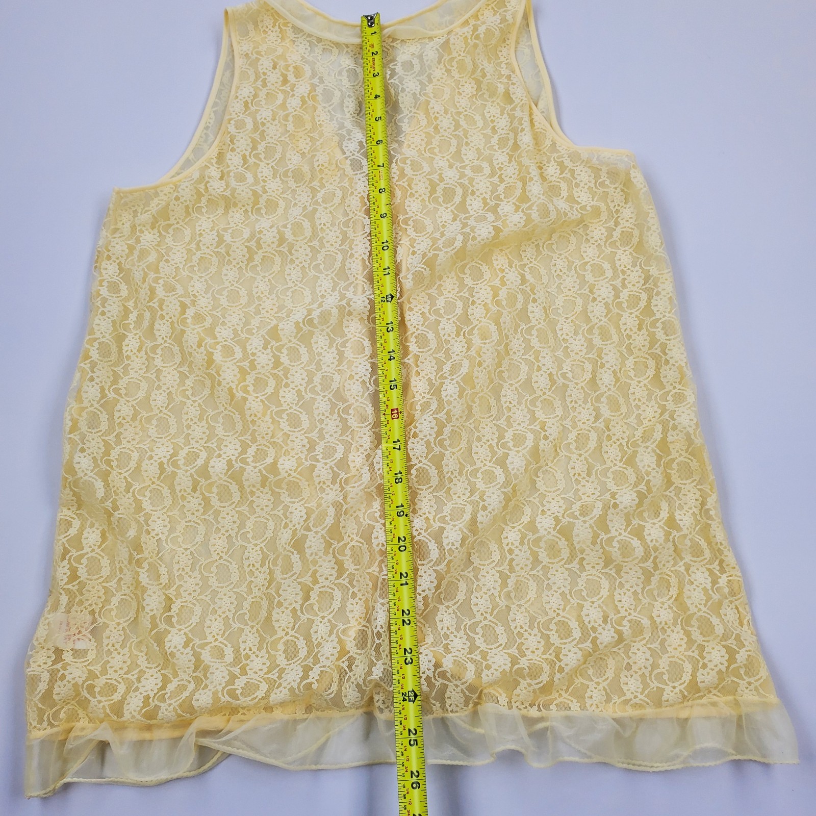 VTG 50s 60s Sears Roebuck Co Yellow Lace Chiffon Vest Peignoir Sheer Lingerie M