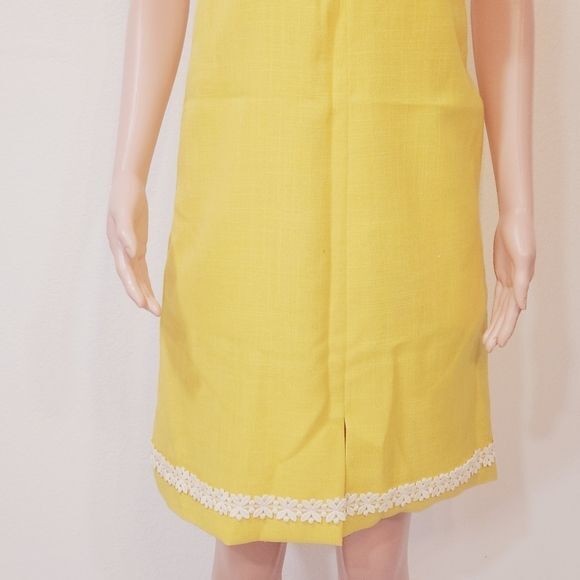 MOLLIE PARNIS BOUTIQUE Vtg 70s Yellow Linen Shift Daisy Dress