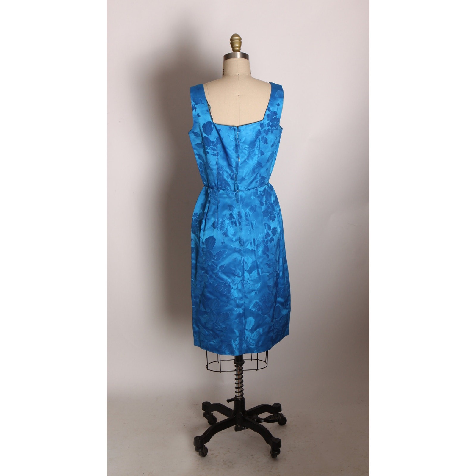 1950s Blue Floral Sleeveless Dress with Matching 3/4 Length Sleeve Jacket Outfit