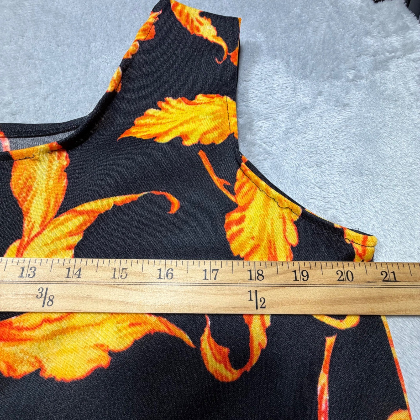 Vintage 90s Handmade Floral Orchid Tank Top Twin set 2pc Black Orange Yellow M/L