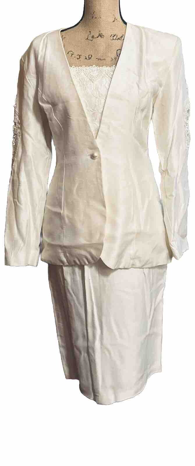 Jessica McClintock Vintage White Lace 2 Pc Wedding Formal Skirt Suit Dress Sz8