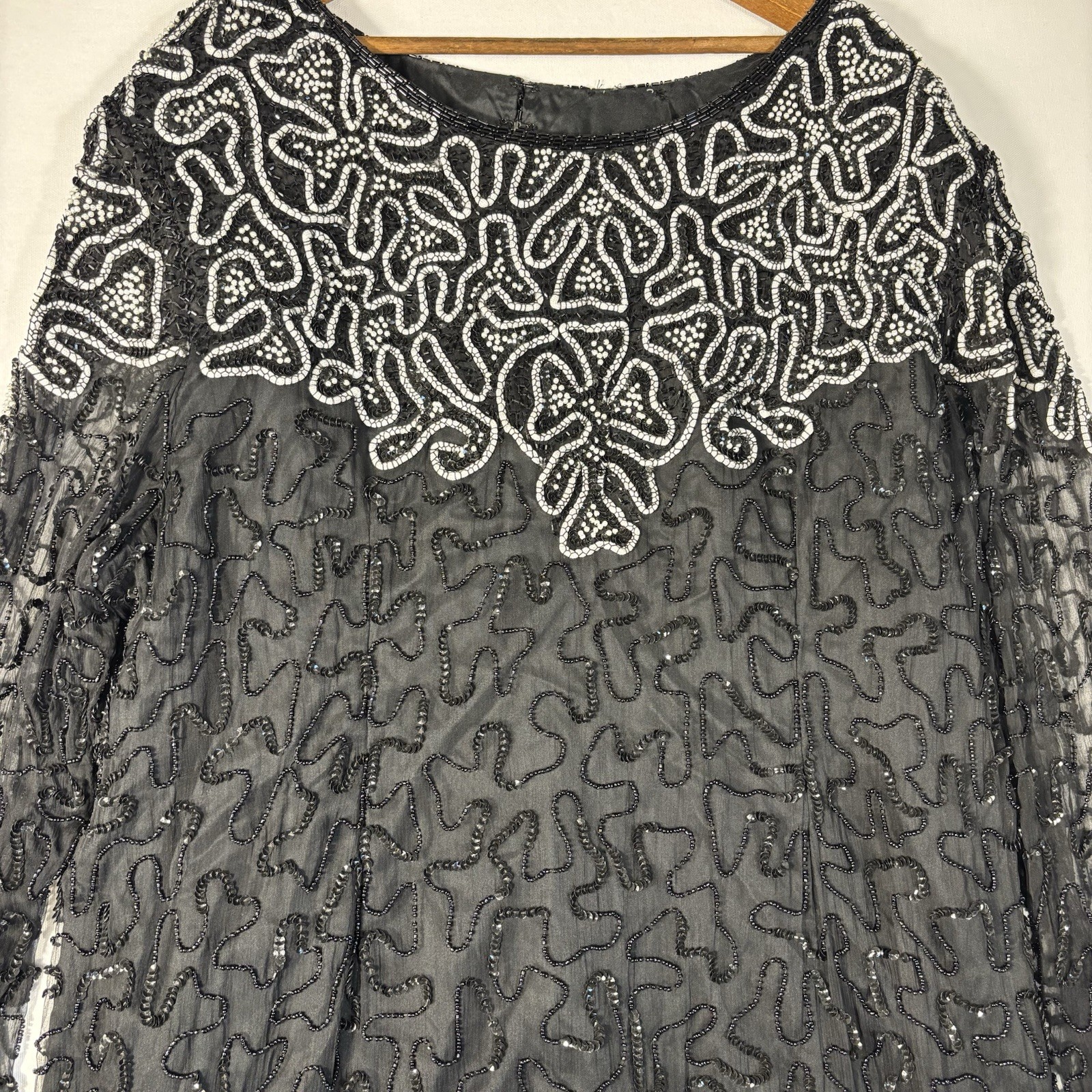 Roaman’s Women’s 2XL Black Beaded Long-Sleeve Dress with Beaded Neckline