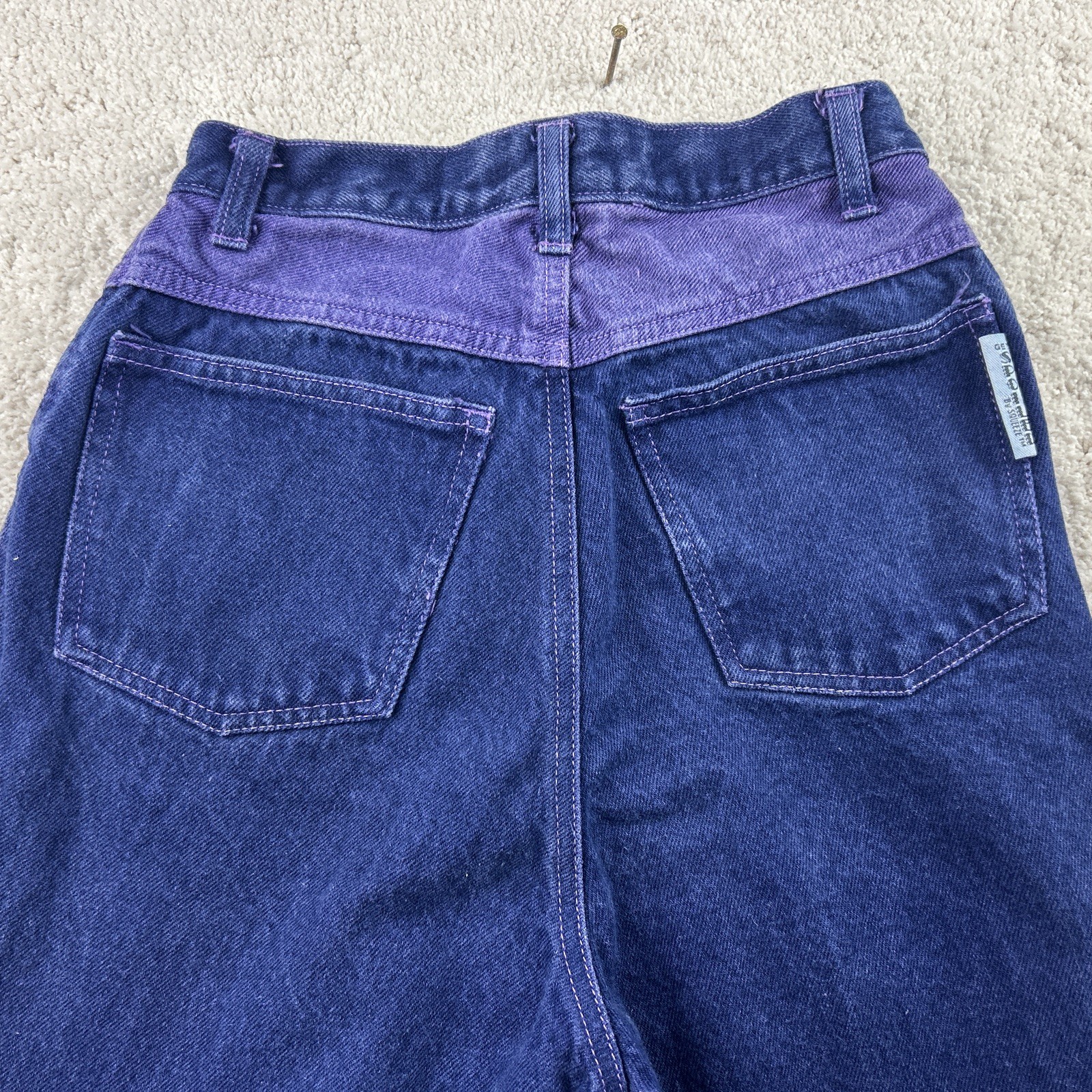 Vintage Squeeze 80s 90s Dark Blue/Lavender Wash Womens High Waist Rise Jeans 3/4