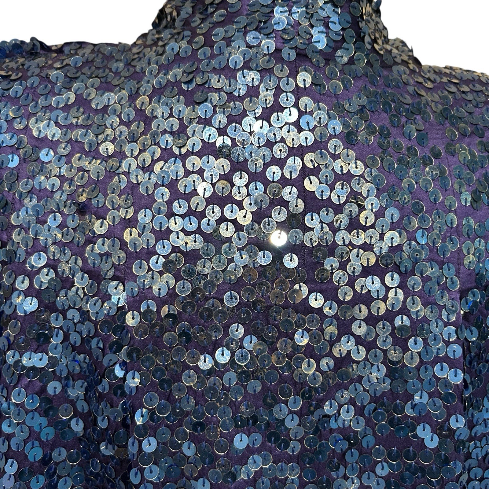VTG 80’s Cathy Hardwick Blue Silk Sequined Open Jacket w/ Dolman Sleeves – Small