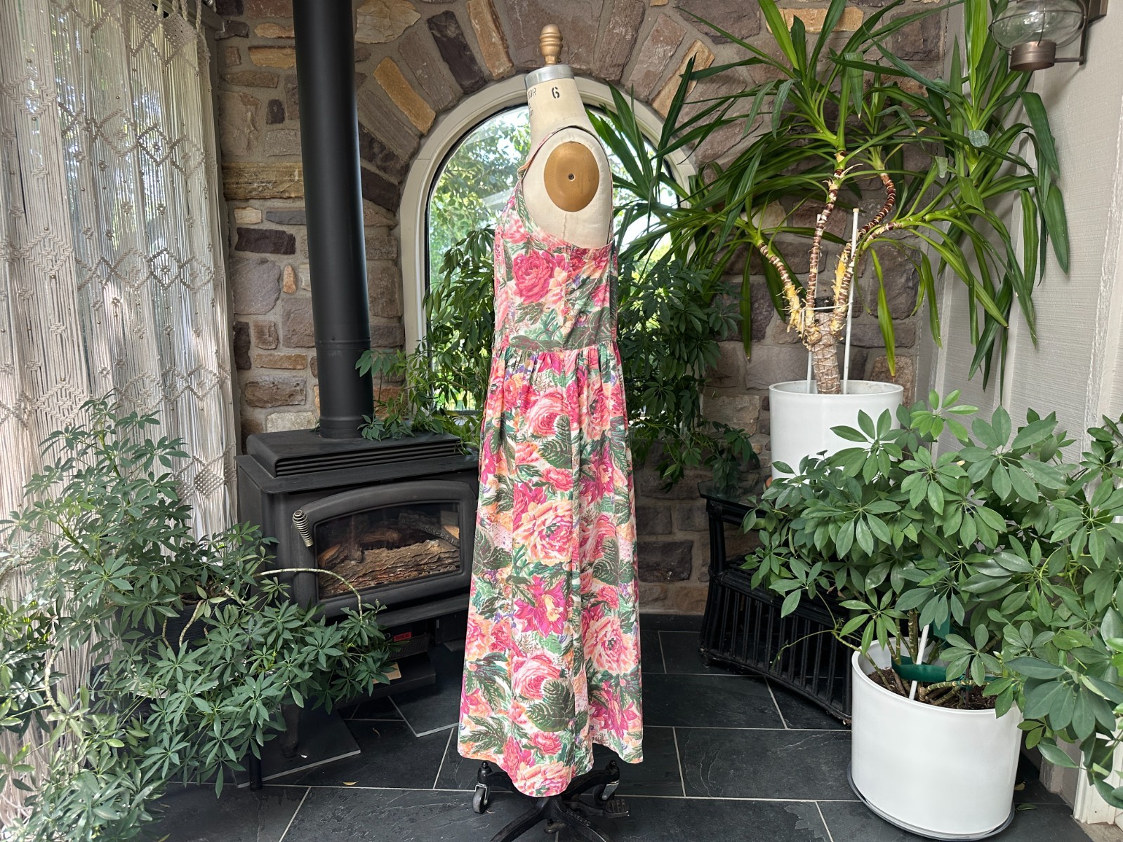 Vintage 1990s Starina Floral Button Front Cotton Cottagecore Midi