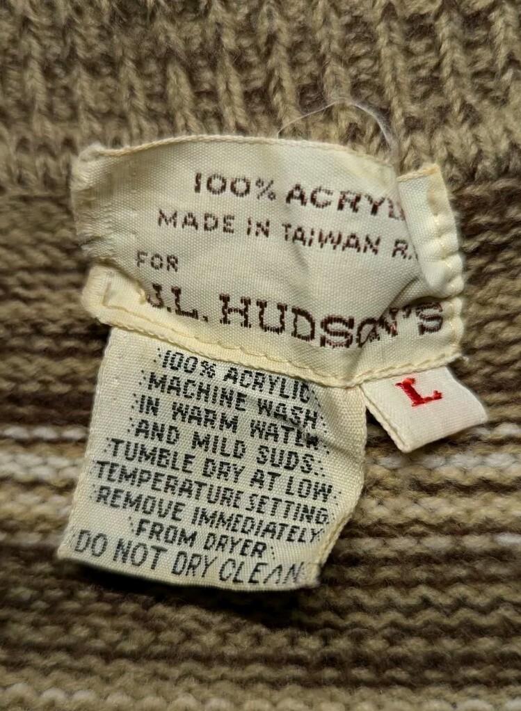 VTG J.L. HUDSON’S Knit Sweater Orange Brown RETRO Hippie Groovy Womens Large EUC