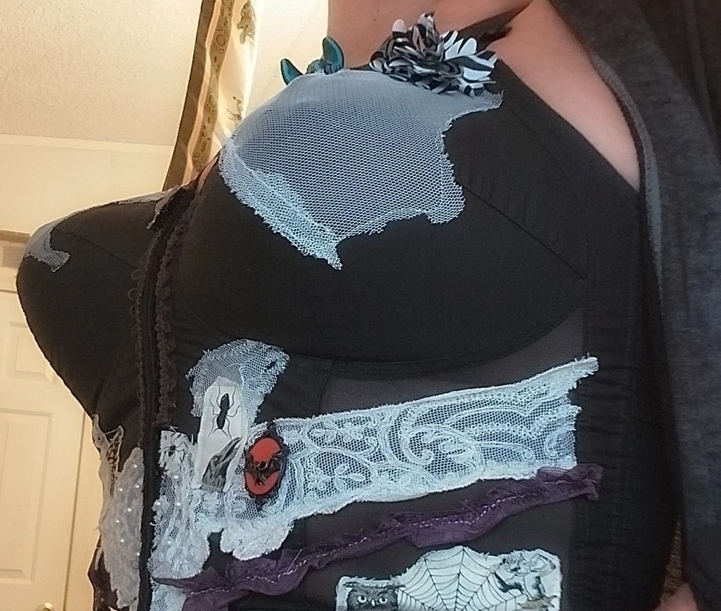 VTG BULLET BRA POINTY WAIST NIP GIRDLE BUSTIER BAT ART STEAMPUNK 42DD SPIDER WEB