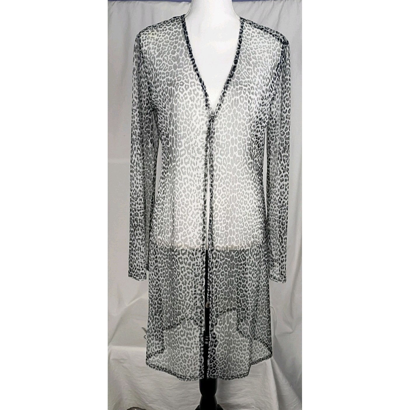 Breakin’ Loose Vintage Womens Leopard Print Sheer Mesh Duster Cardigan Sz 13/14