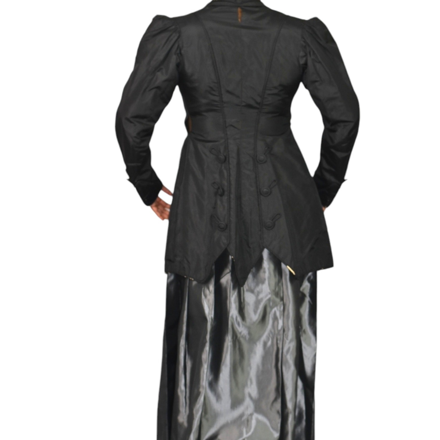 Antique Victorian Silk Jacket Coat Small Black Handmade Tailored Custom Vintage