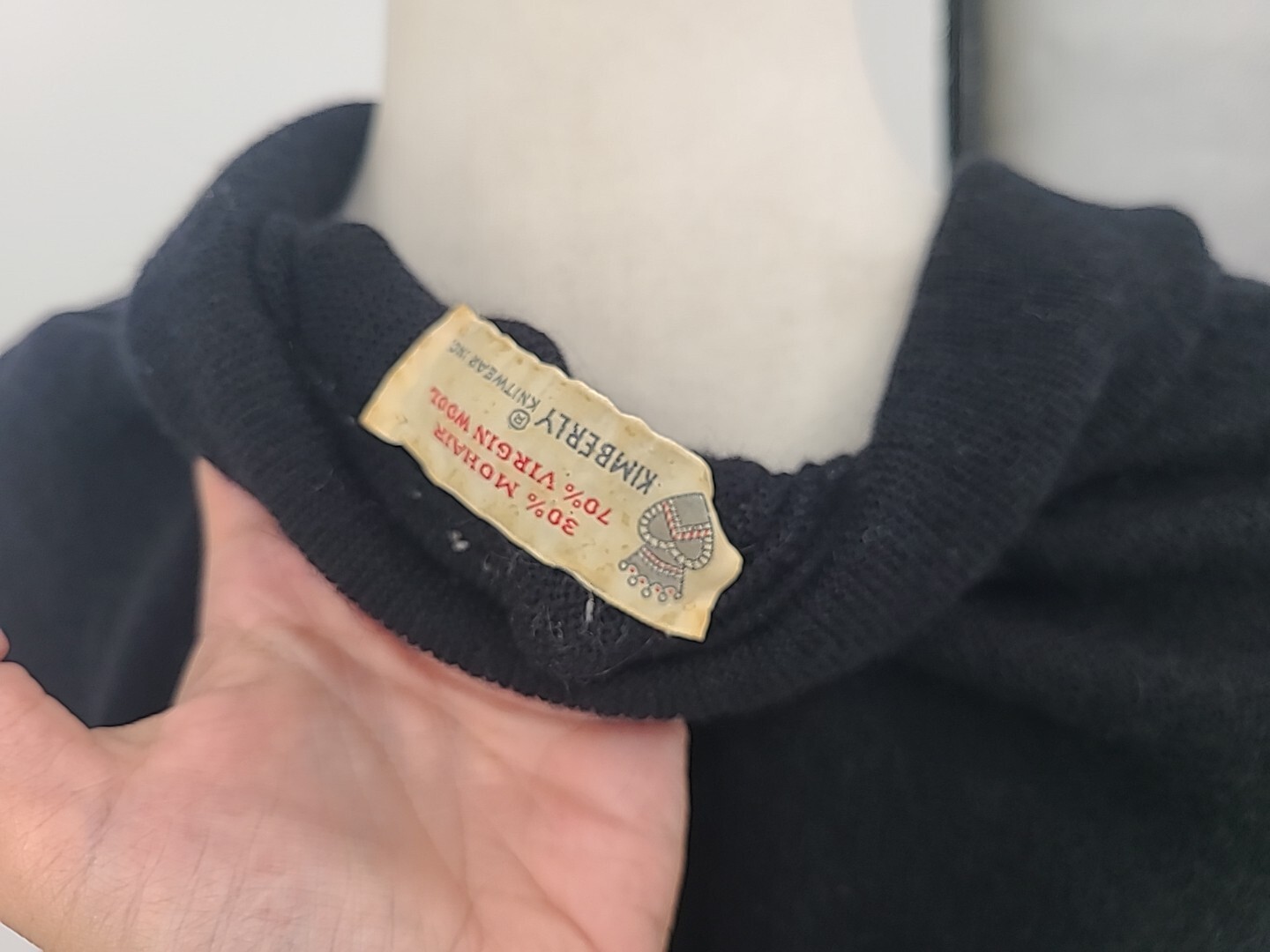 Vintage Early 50s Kimberly Knit Dress, Black Mohair And Virgin Wool Large Retro