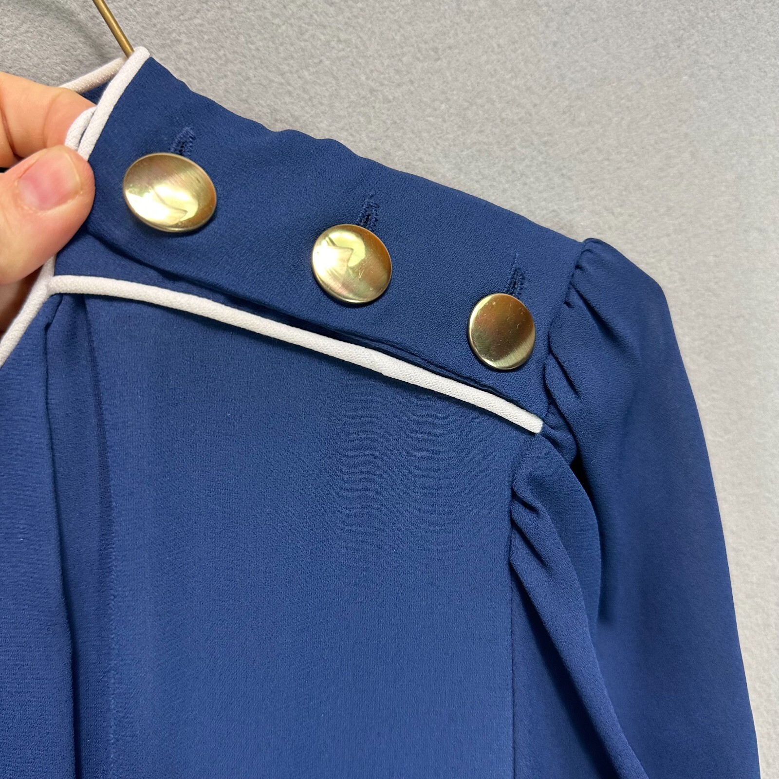 Vintage 70s 80s Navy Blue Dress Size 6 Sailor Pleated Short Sleeve Puff Belted