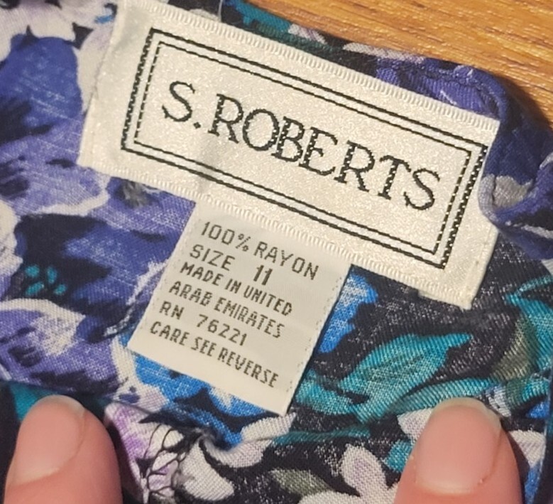 Vintage S Roberts Size 11 Dress Purple Green Blue Floral Button Front Sleeveless