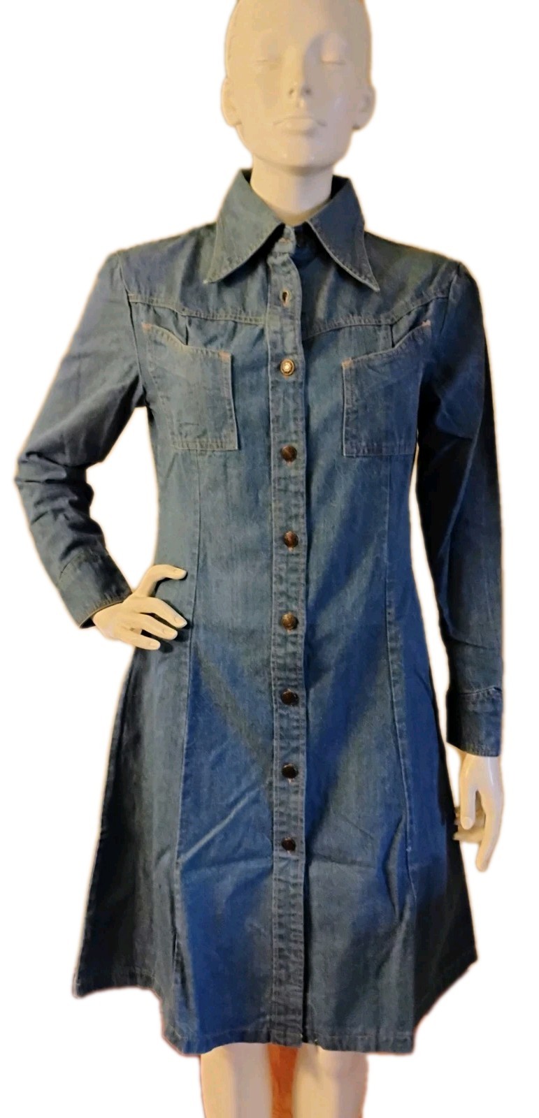 VTG 80’s „Castle Square” Light Blue Western Style Shirt Dress 15/16
