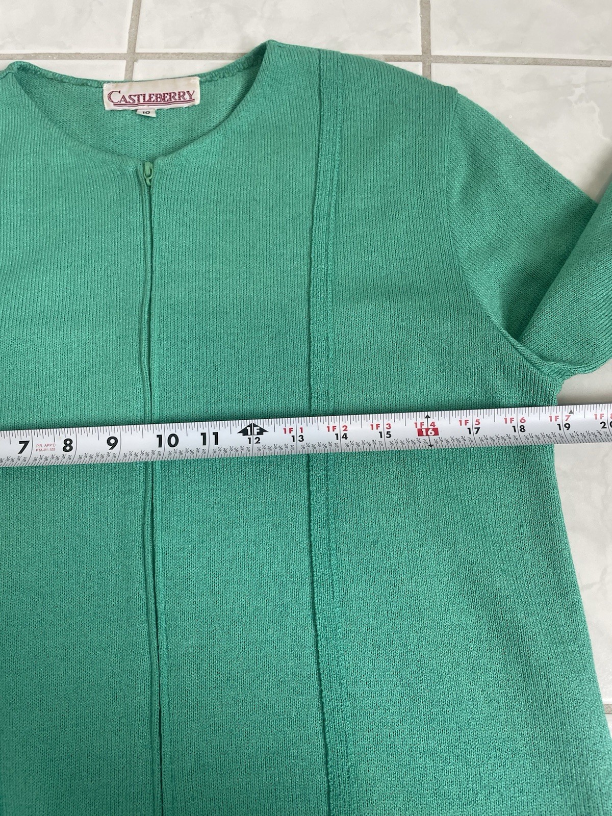Vintage Knit Castleberry Green Dress 1970s Size 10 1/4 Zip Old Money Long Sleeve