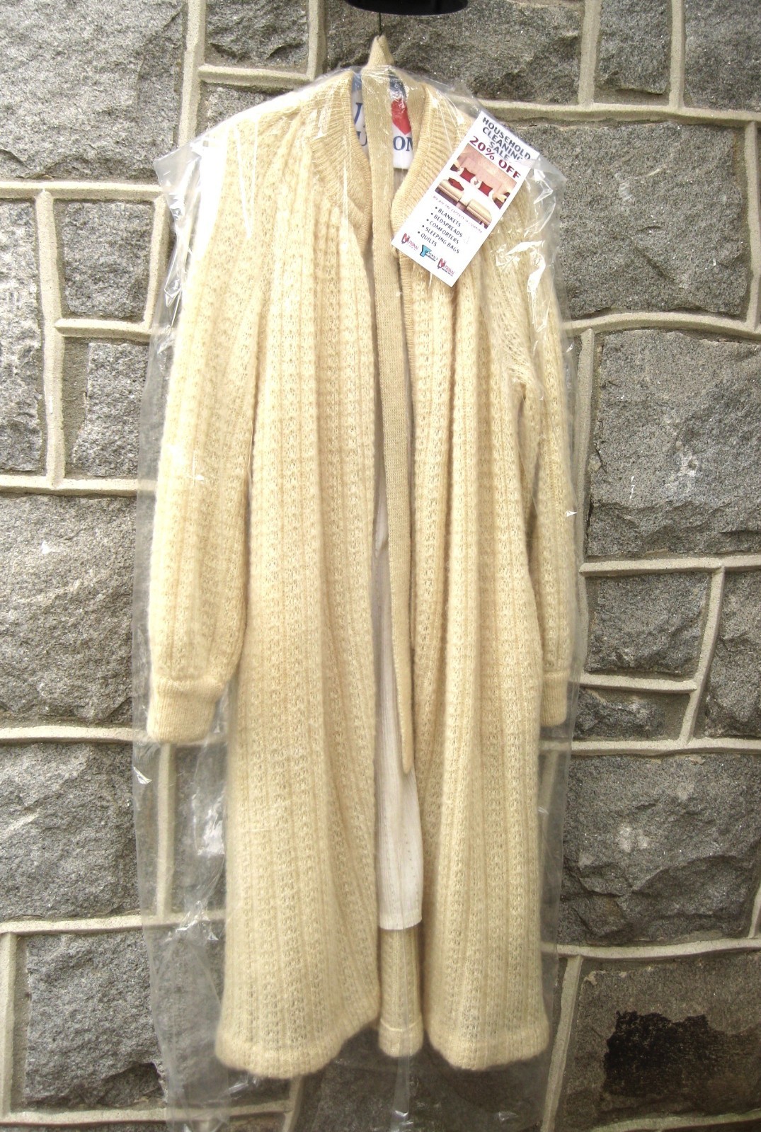 I.B. Diffusion Mohair Wool Long Ivory Cream Sweater Coat Size L Vintage 80s