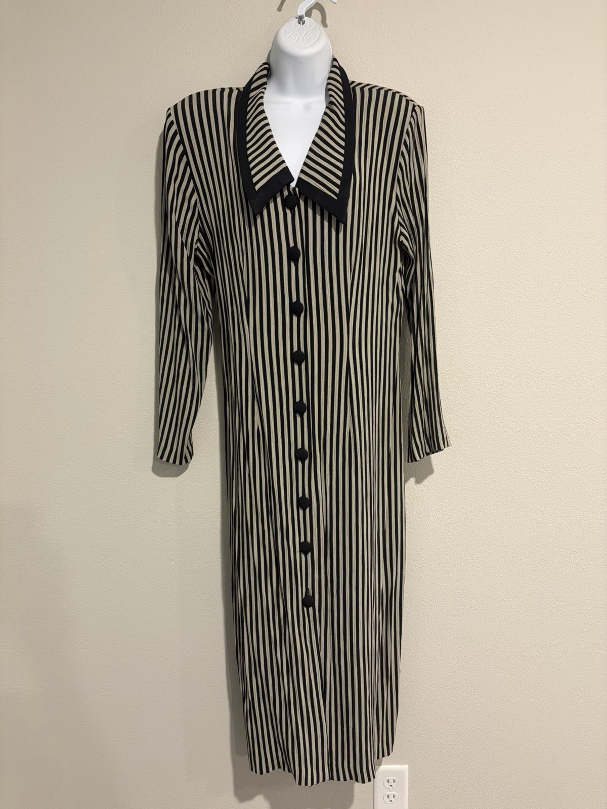 Vtg 90s Dawn Joy Maxi Pencil Dress~11/12~ Black Stripes Button Down Grunge