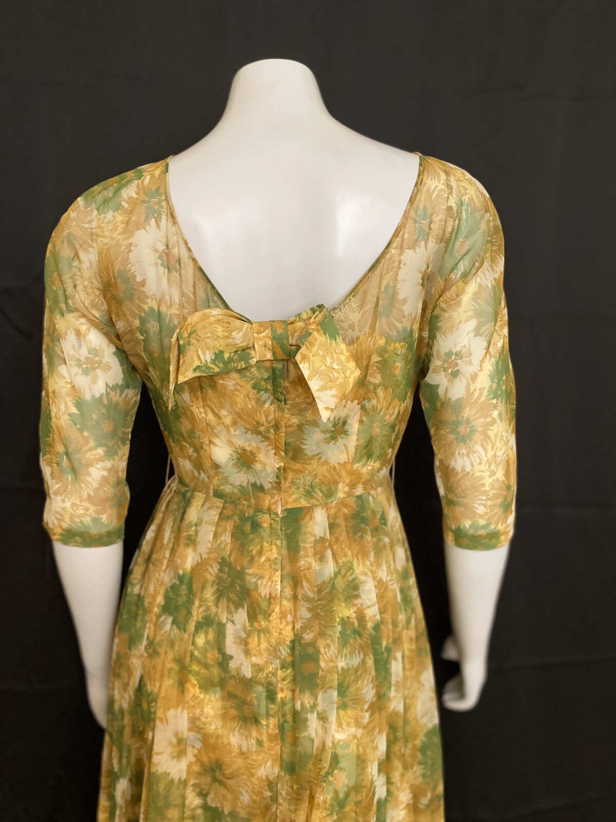 Ferman O’Grady Vintage Party Dress Silk Organza in Yellow Green 1950s Wiggle S/M