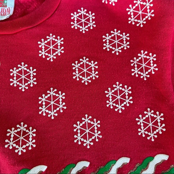 VTG Christmas Sweatshirt Cat Mouse Holiday Time Puffy Graphic Crewneck Med Red