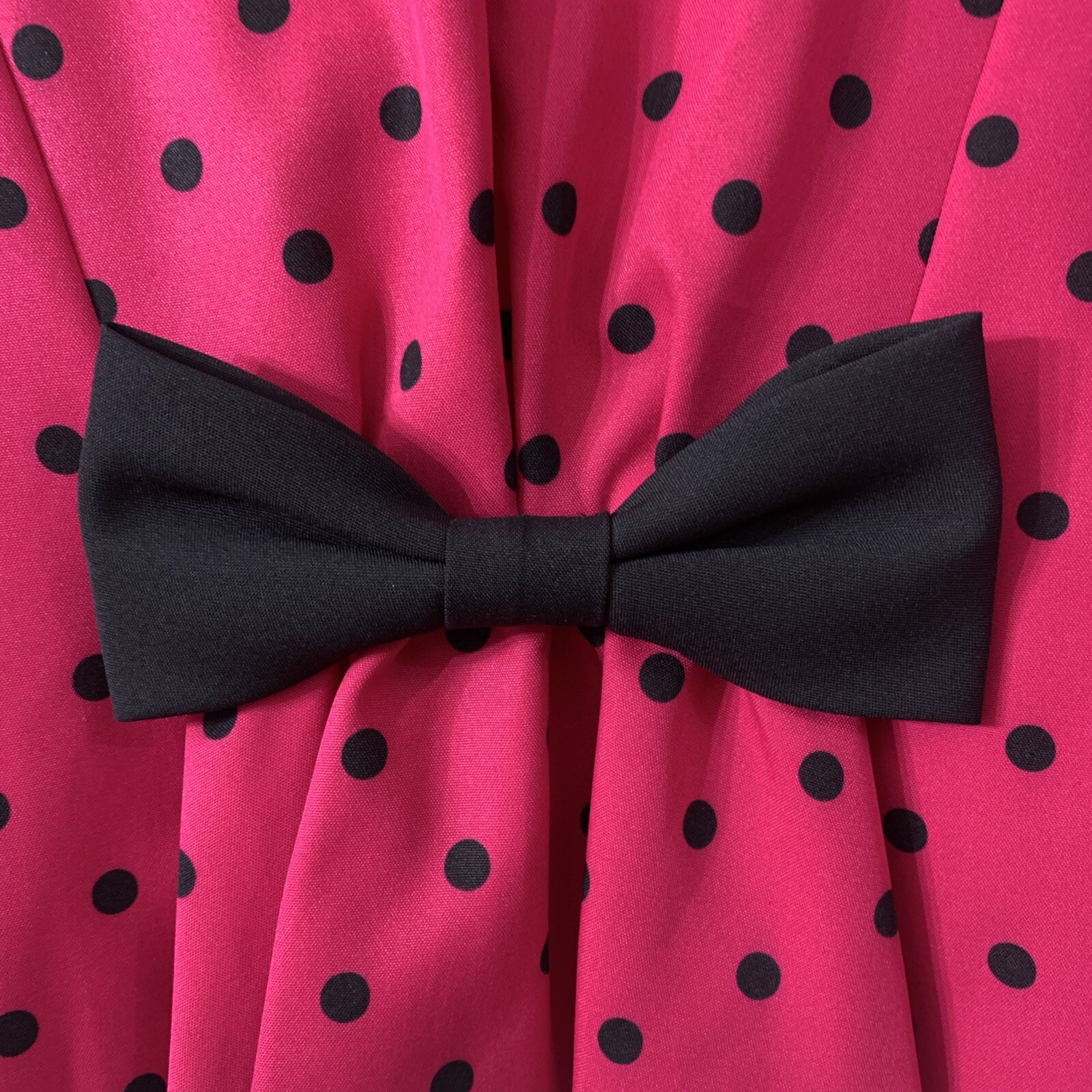 VTG 1980s Hot Pink Black Polka Dot Blouse Size M Secretary Retro Barbie Minnie