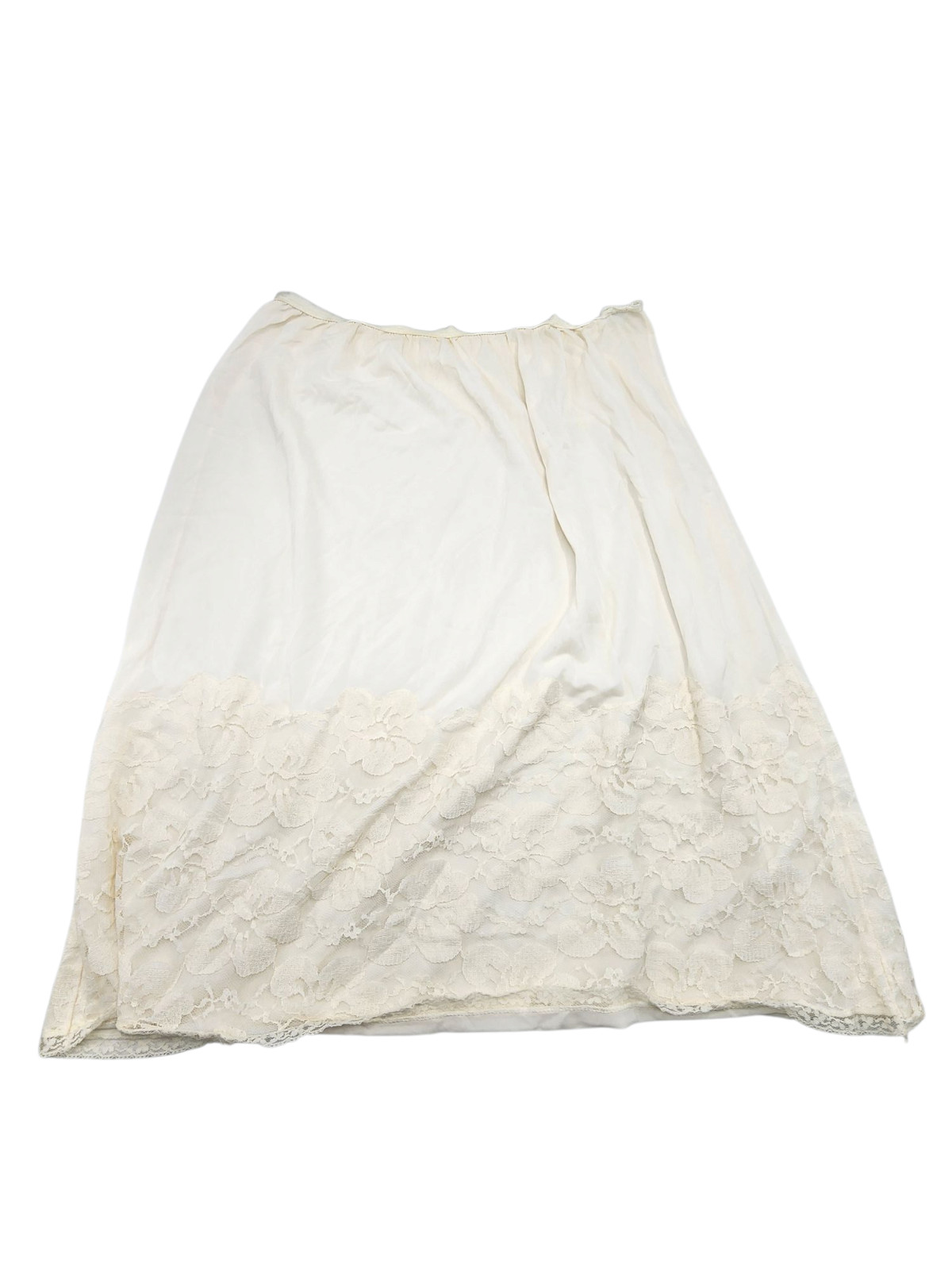Vintage Ivory/Off White Slip Skirt With Lace Bottom Nylon Size LARGE No name