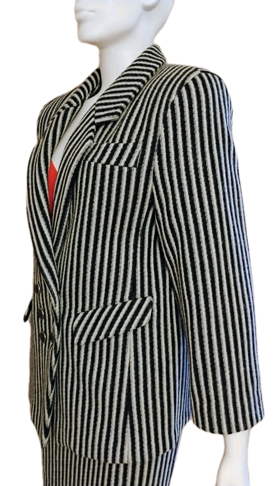 VTG 1980’s South Korean „Jayeonhee” Black & White Striped Wool Skirt Suit