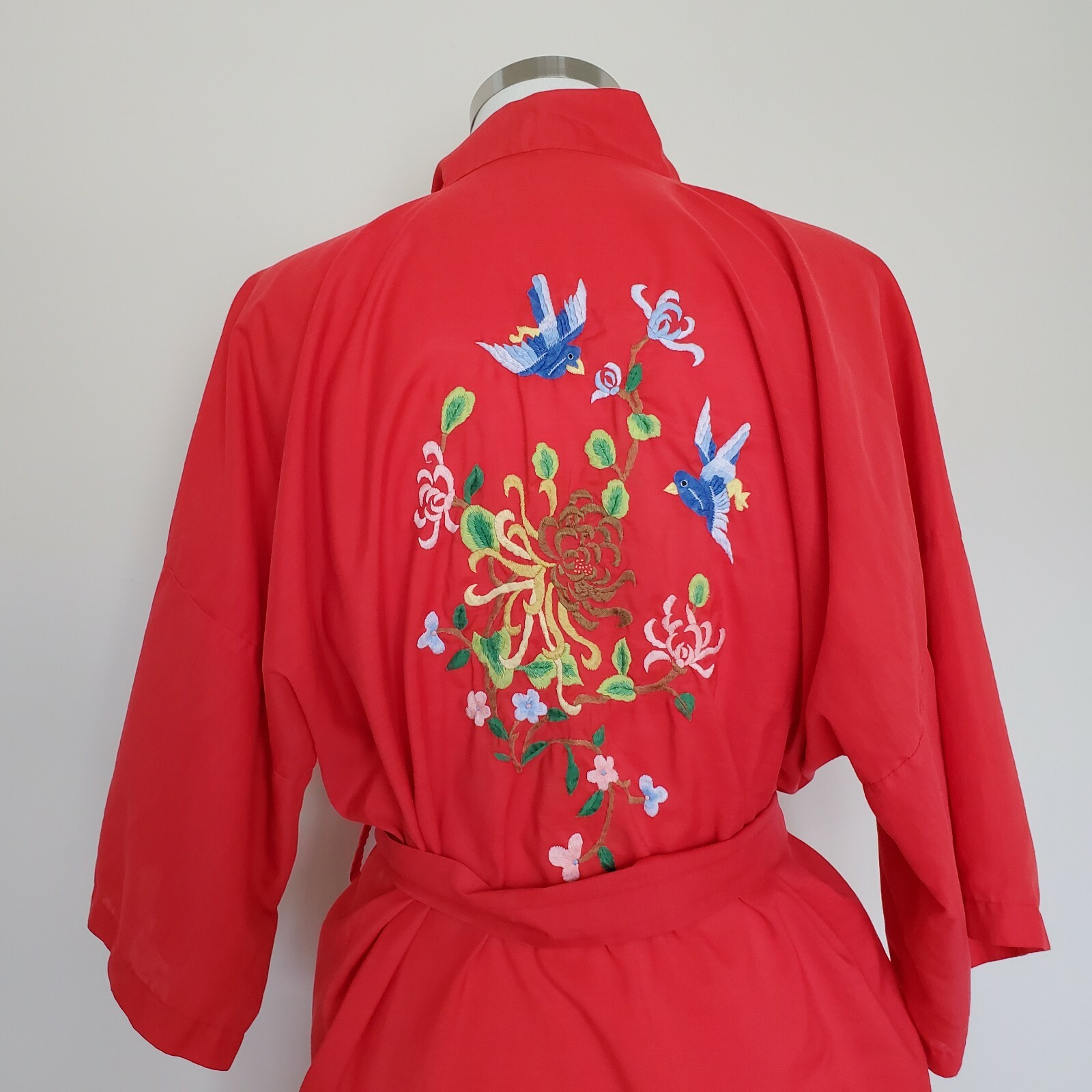 Jodie Arden Vintage Robe Embroidered Embroidery Red Dressing Gown Pockets Large