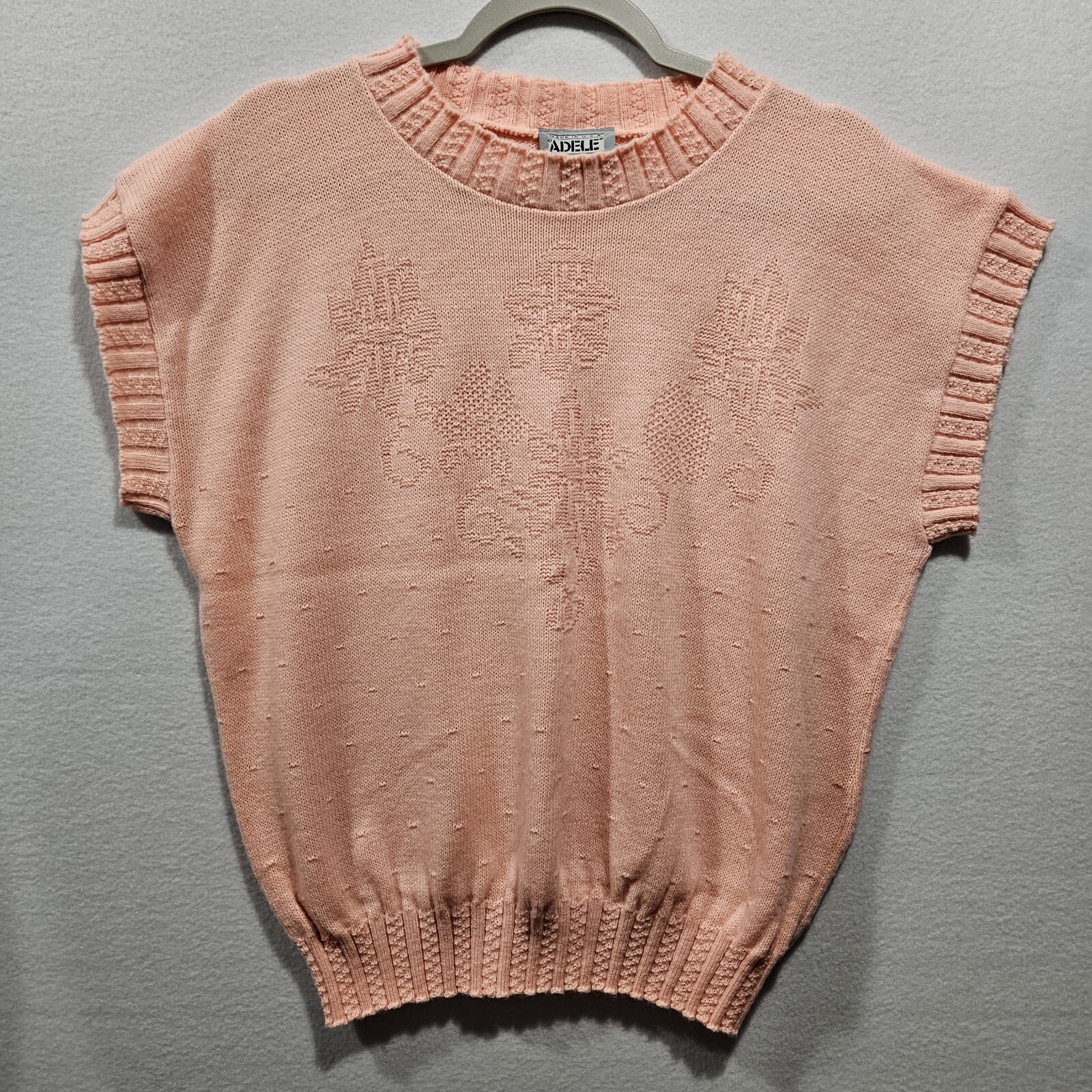 Vintage Adele Knitwear Pink Floral Pullover Vest Sweater Small Medium Made USA