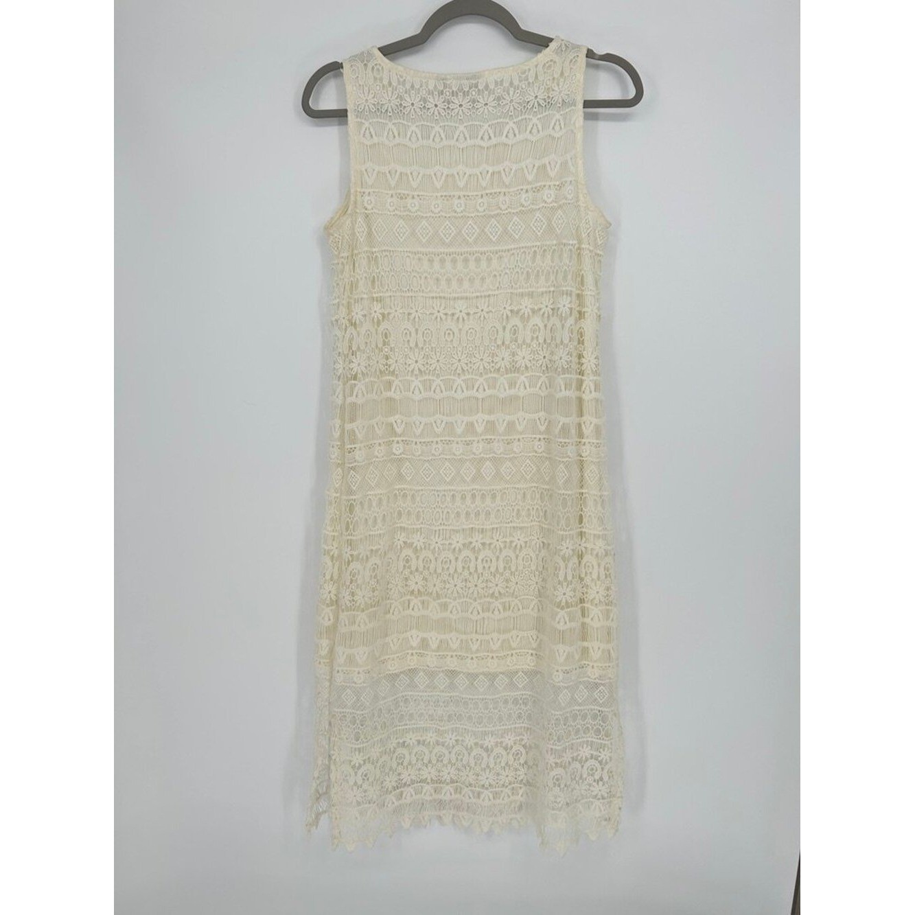 Cato Ivory Lace Crochet Midi Dress Sleeveless Boho Romantic Size 10 Gargen Party