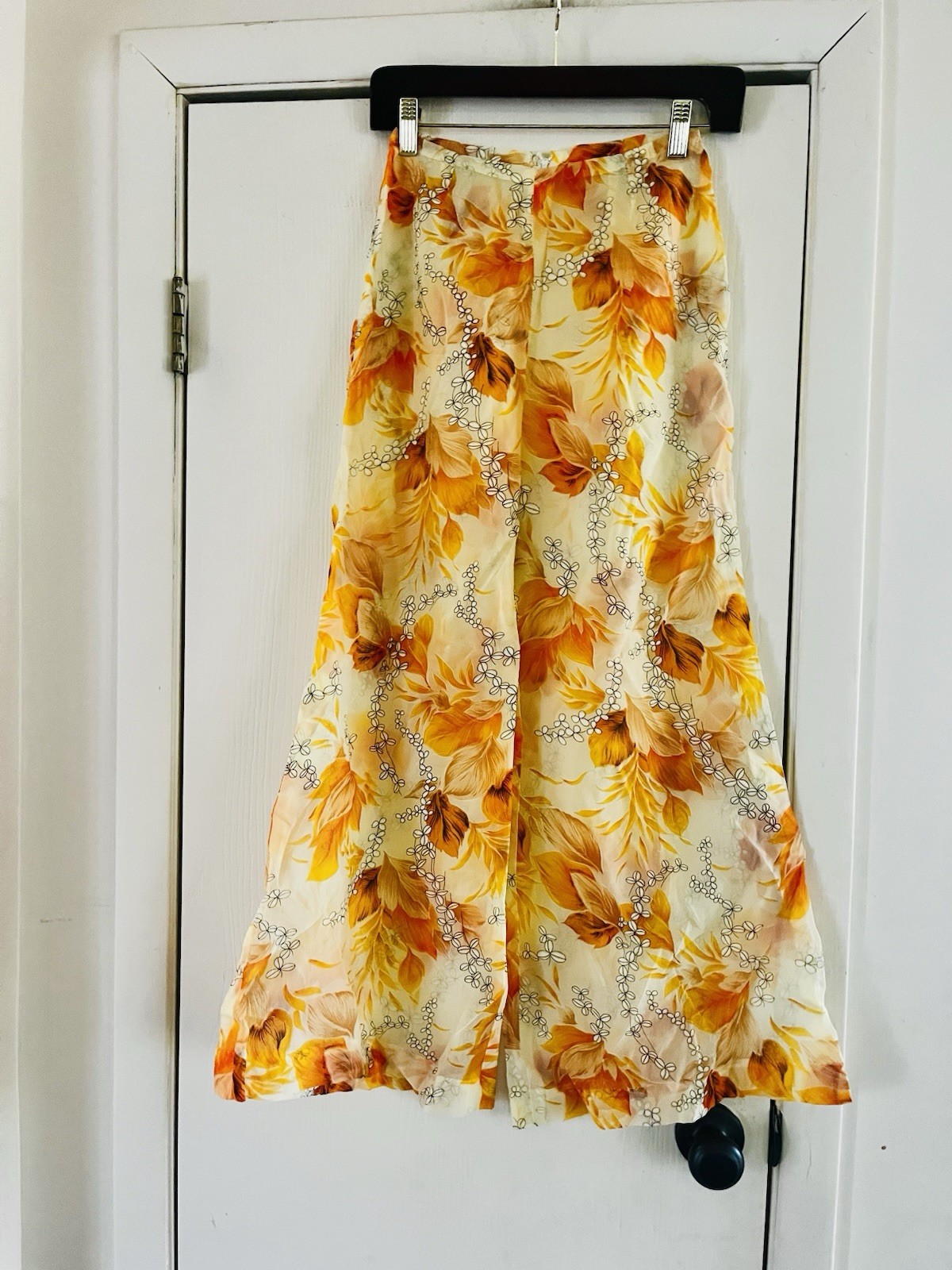 Handmade VTG 60s 70s Crepe Chiffon Hippie Bell Bottom Sheer Festival Pants Xxs