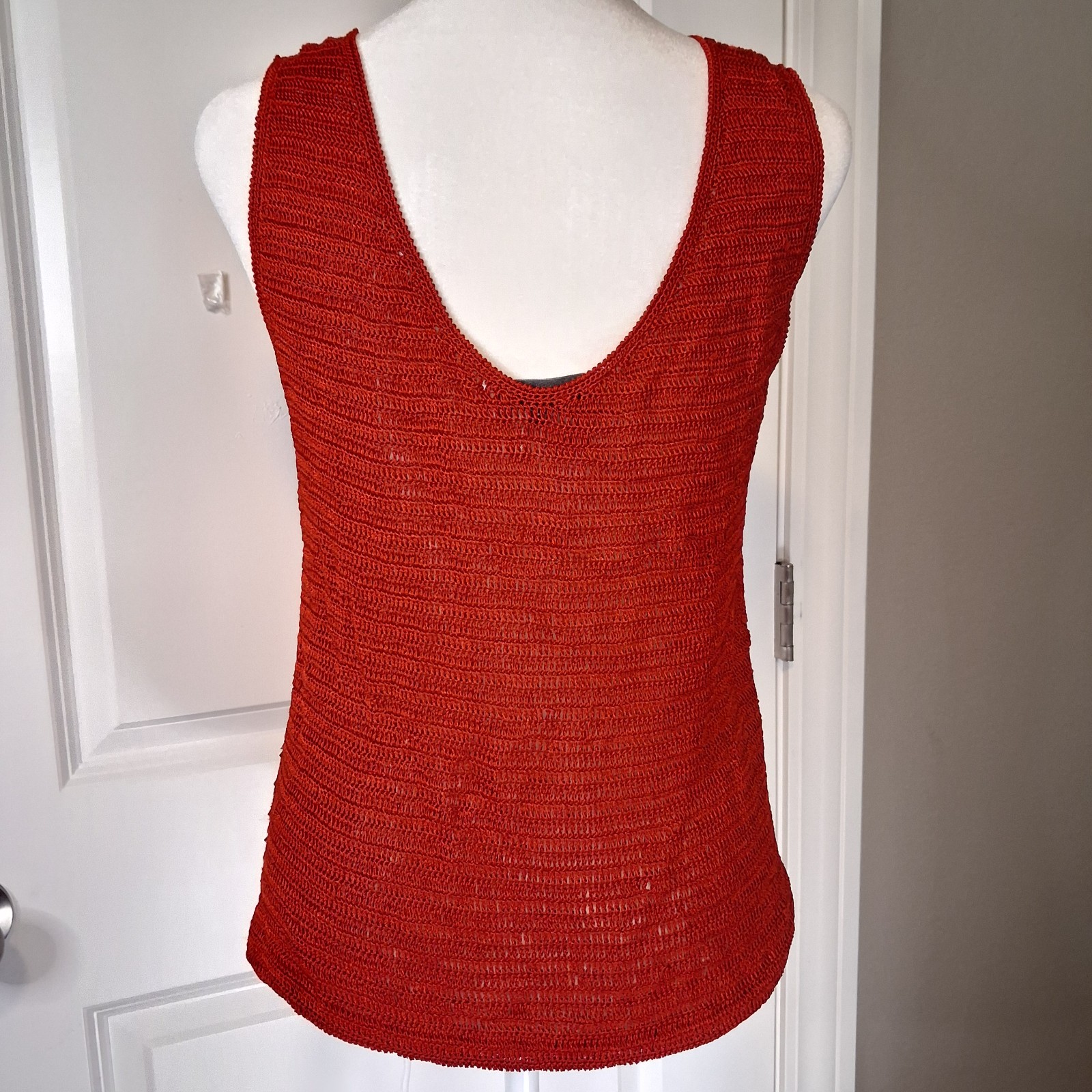 Vera Cristina Red Beaded Knit Tank Top L Large Dress Blouse