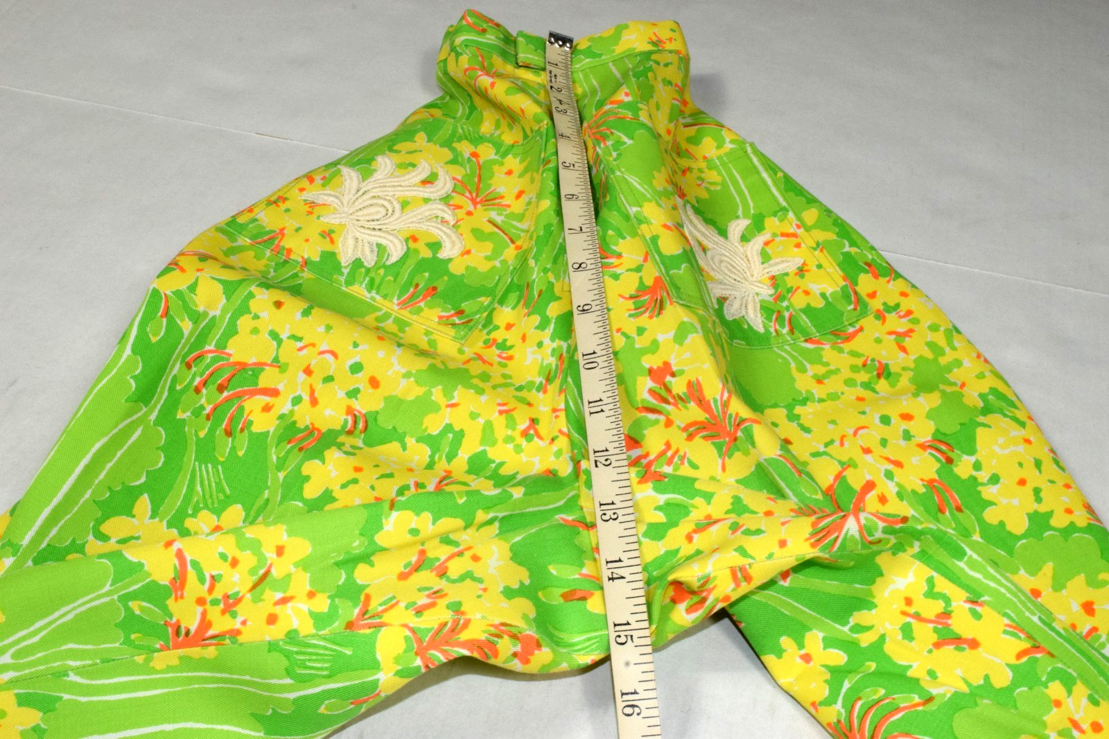 Vintage Lilly Pulitzer Pants Size 28X30 Green Yellow Floral Pocket Appliques Zip